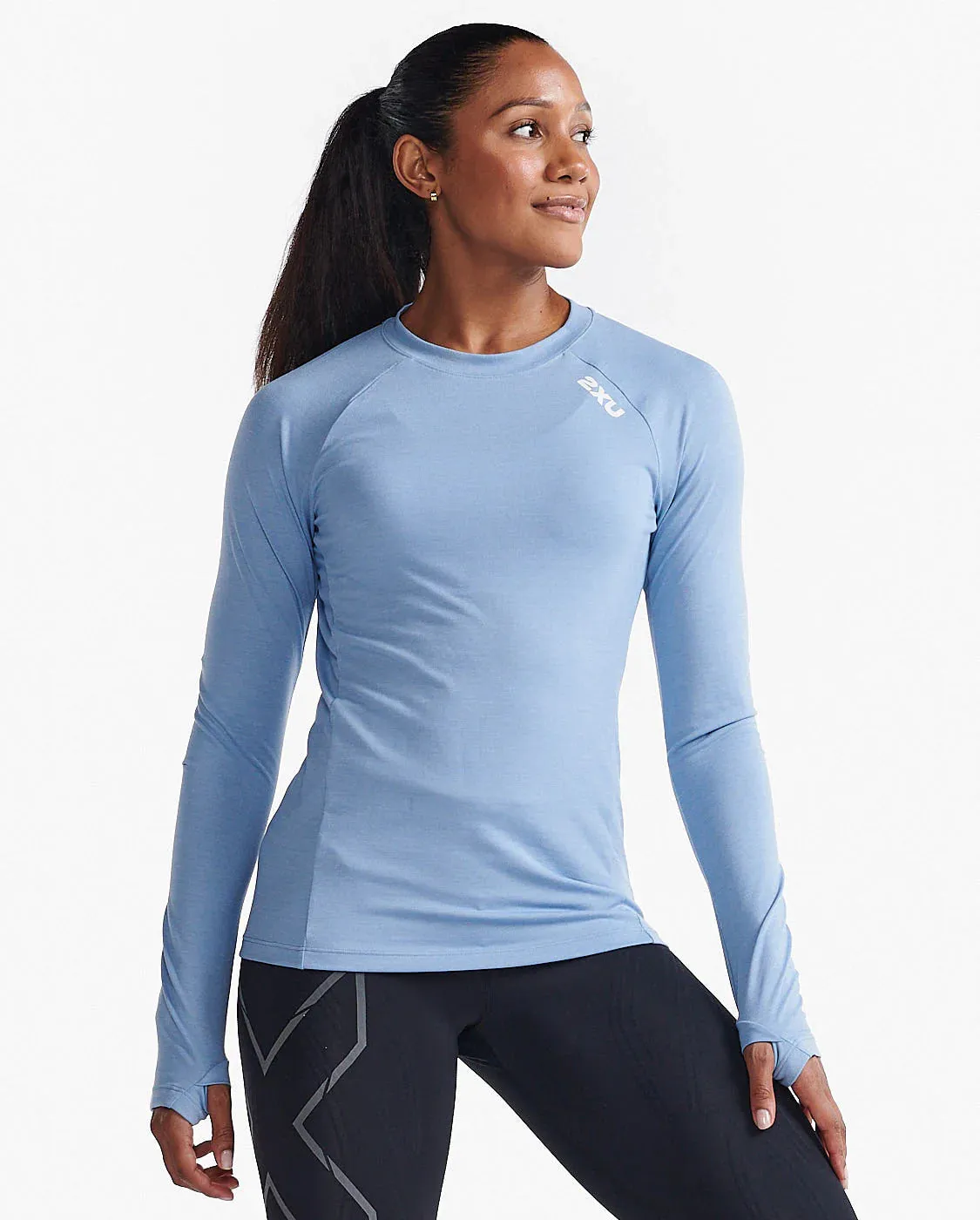 2XU Womens Ignition Base Layer Long Sleeve Tee - Hydrangea/White Reflective