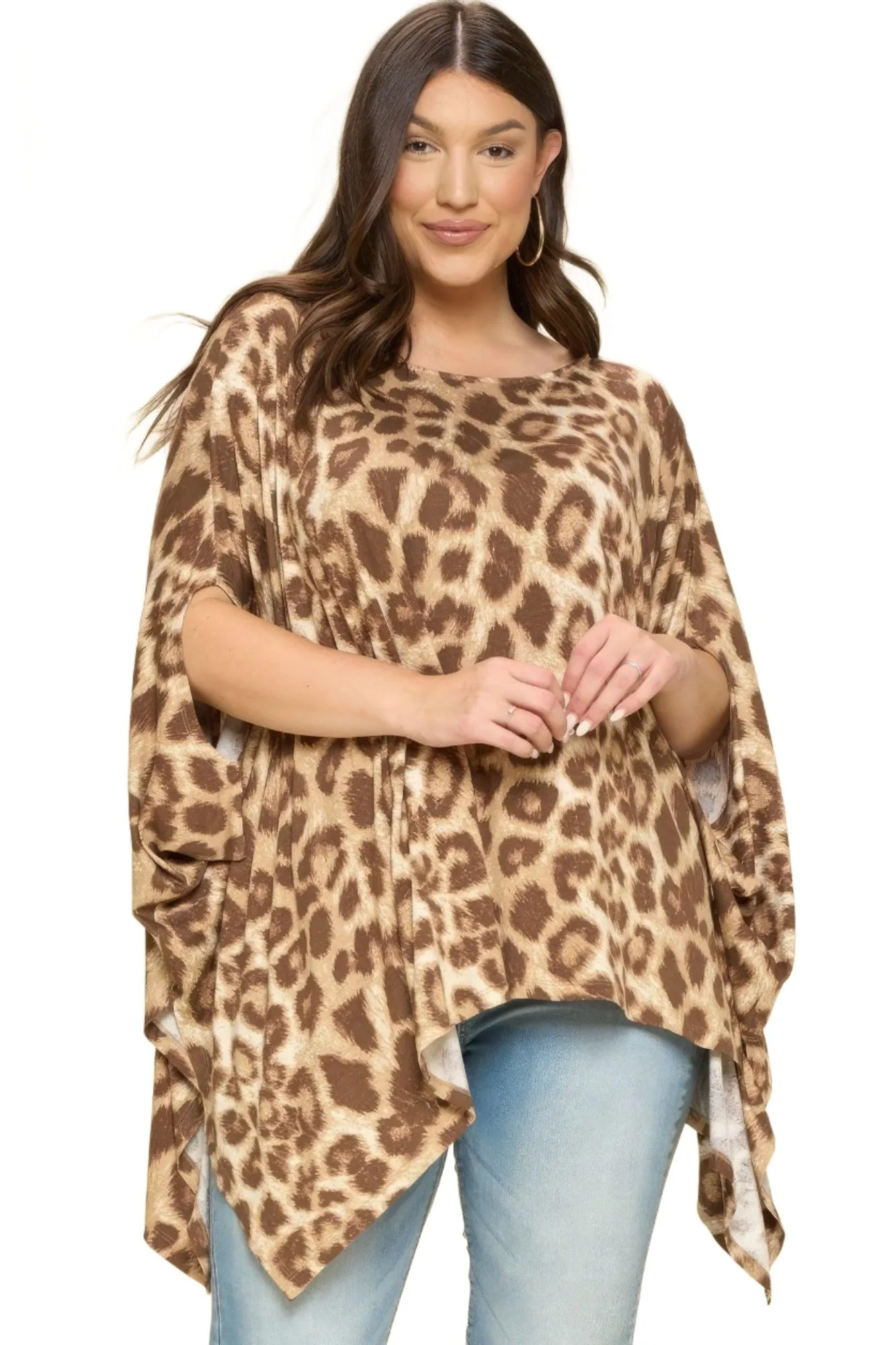 Animal Printed Rayon Span Poncho