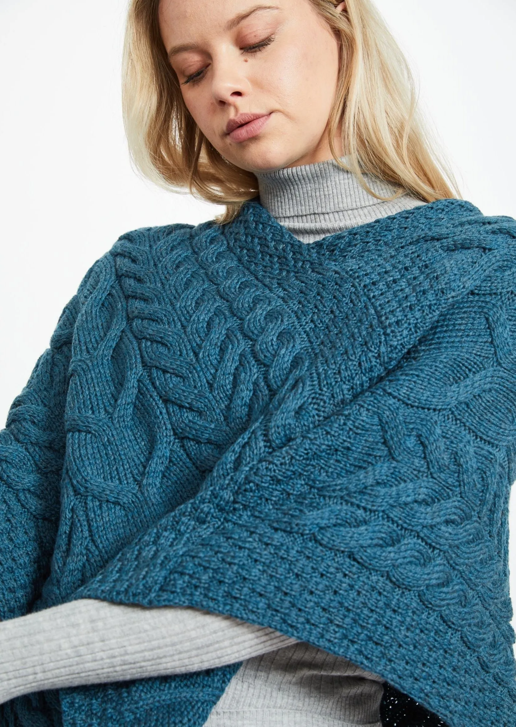 Aran Super Soft Poncho | Irish Sea