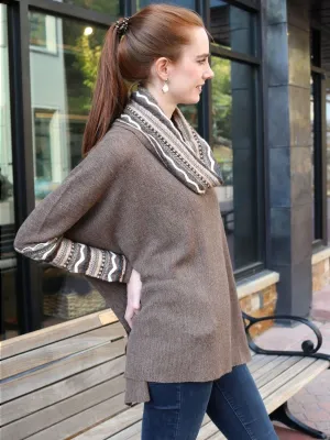 Baby Alpaca Cowl Neck Poncho with Sleeves - dark Sand