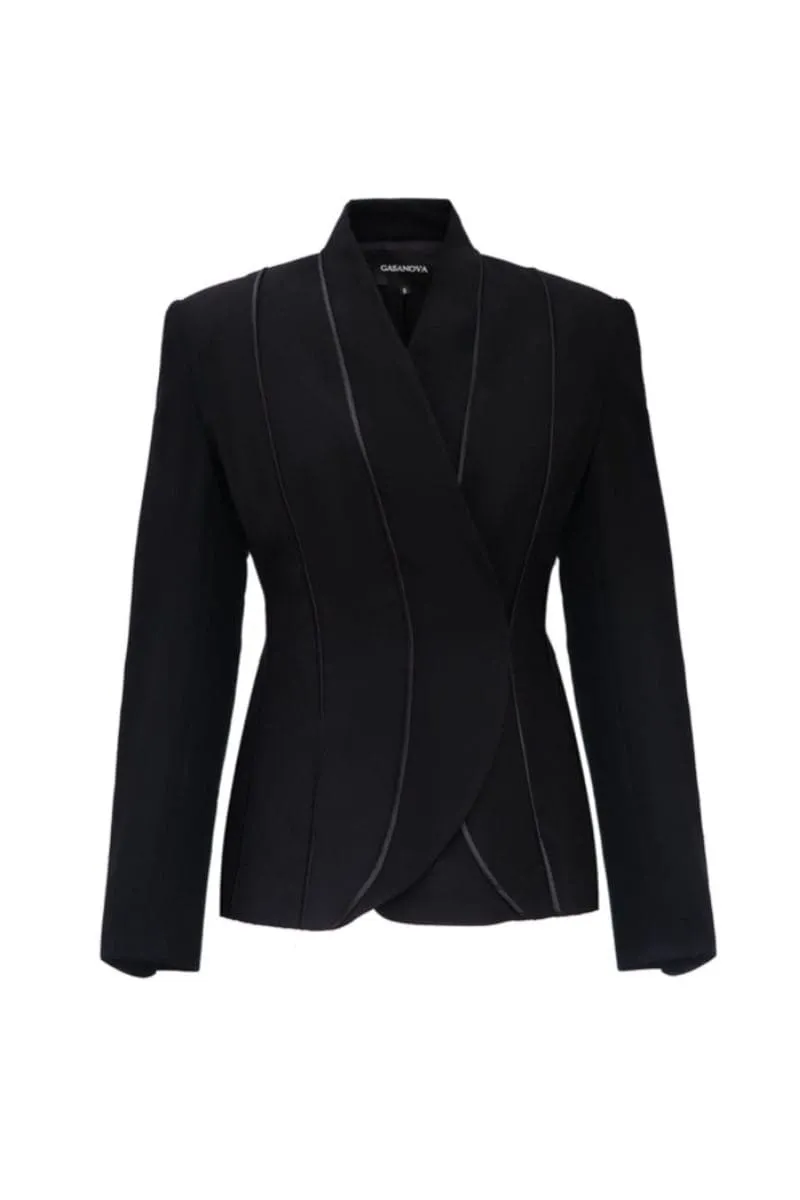 BLACK FITTED JACKET WITHOUT LAPEL