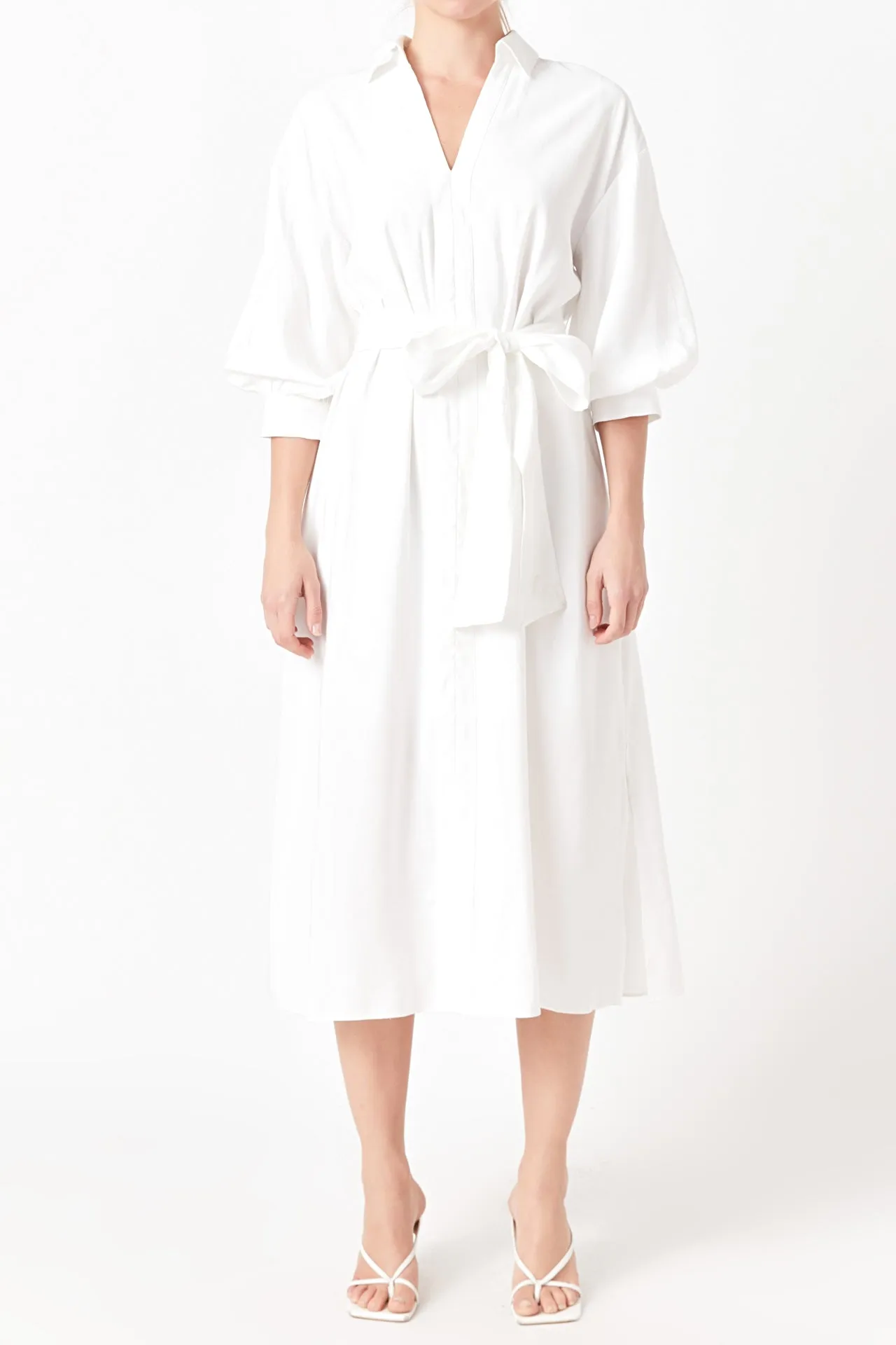 Blouson Sleeve Shirt Midi Dress