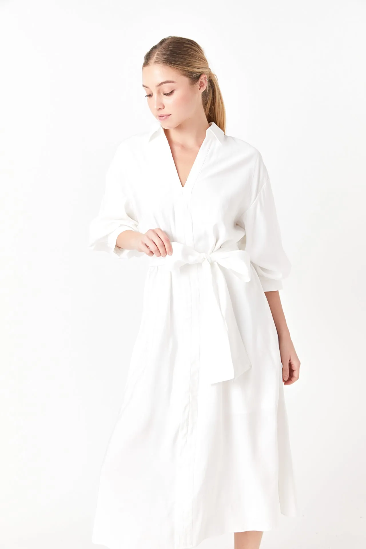 Blouson Sleeve Shirt Midi Dress