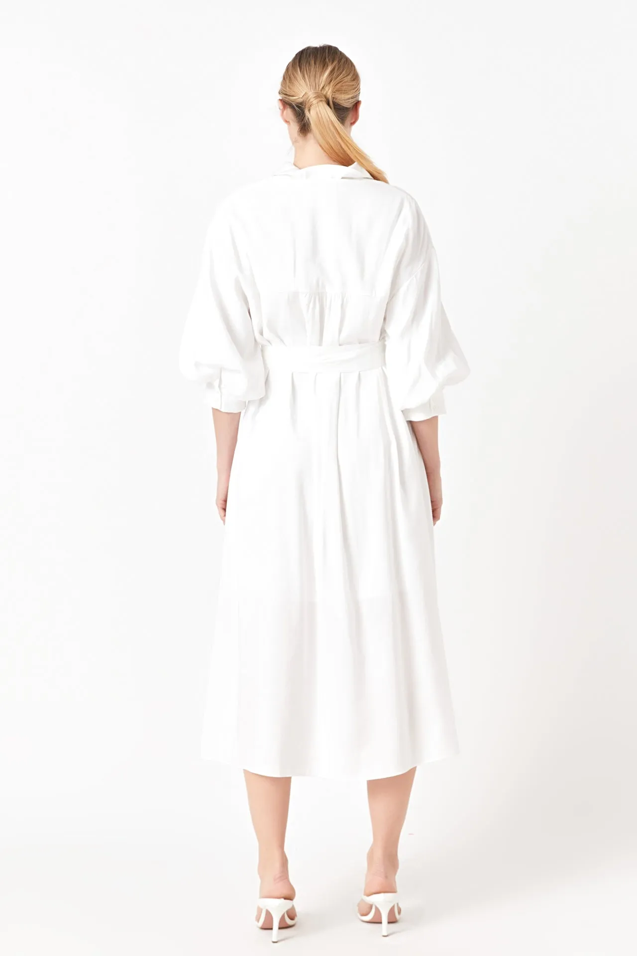 Blouson Sleeve Shirt Midi Dress