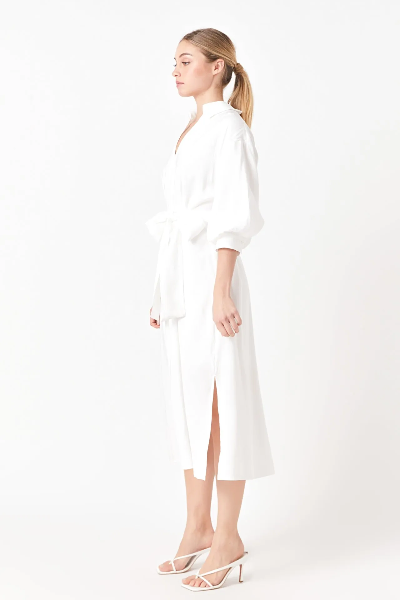 Blouson Sleeve Shirt Midi Dress