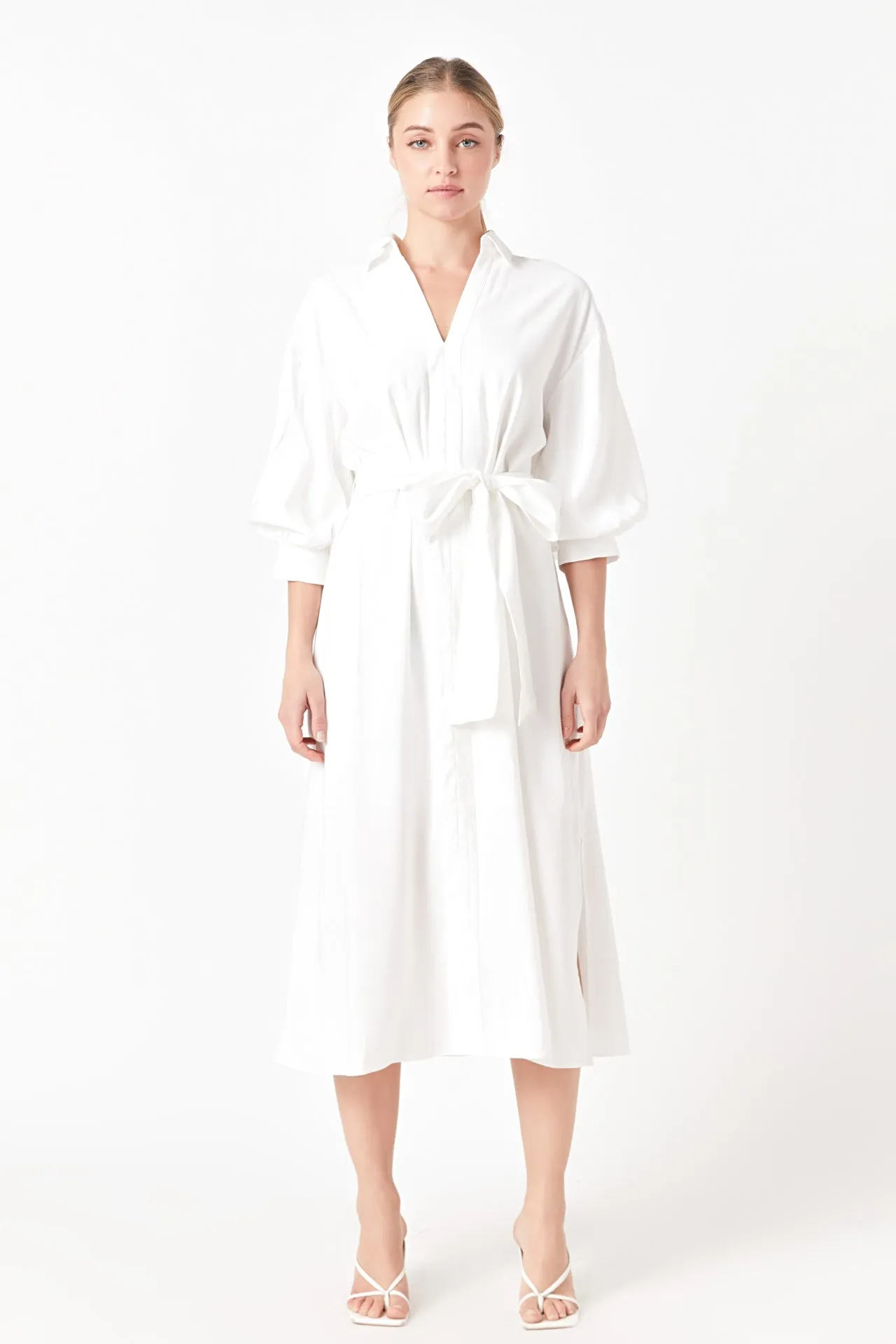 Blouson Sleeve Shirt Midi Dress