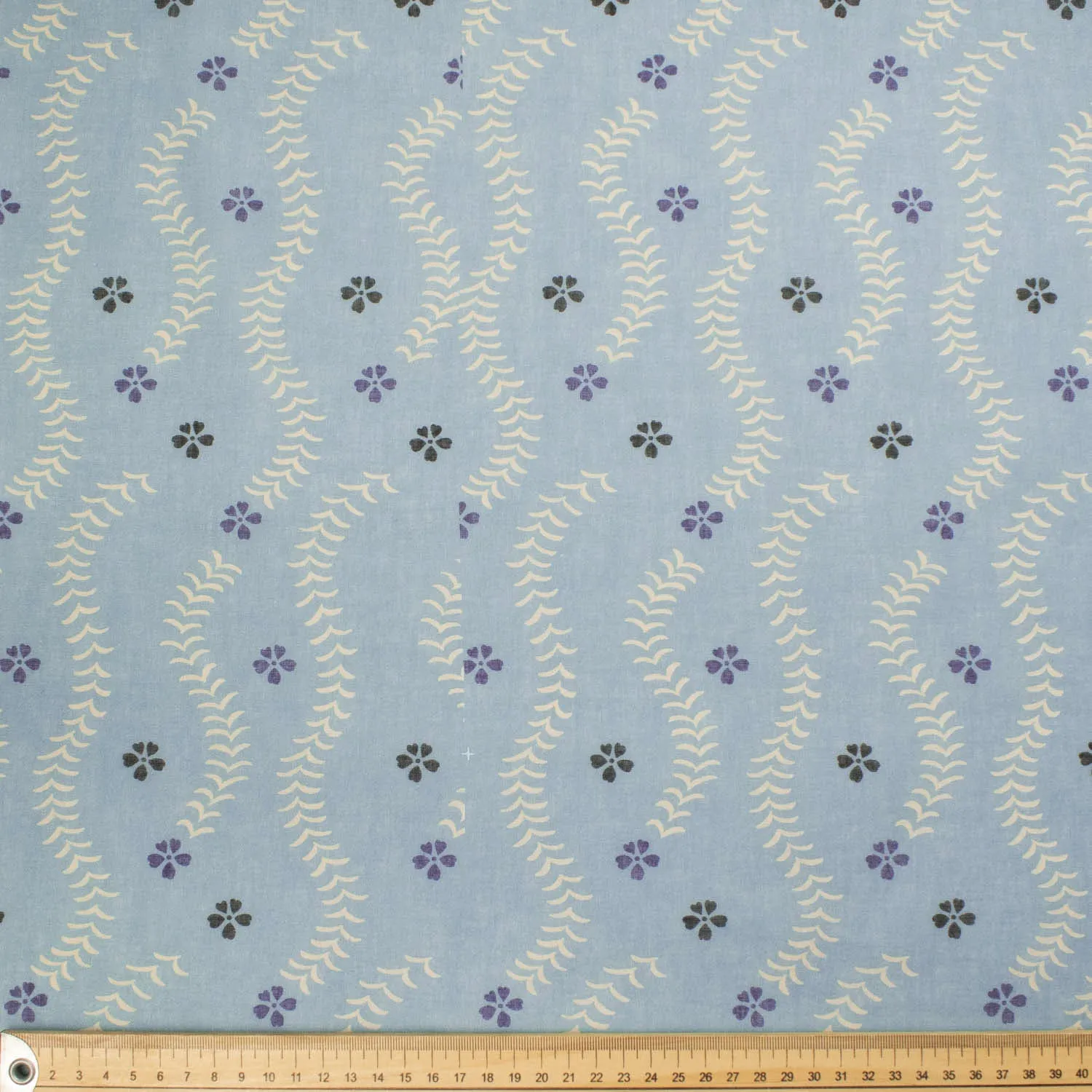 Border Printed Cotton Voile Design-24 White Vines on Blue/Grey Patch Work Checks