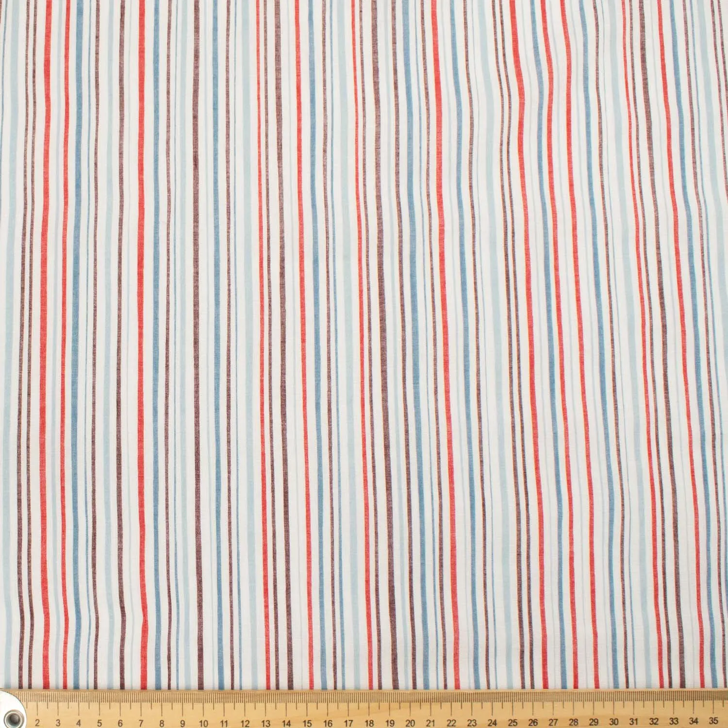 Border Printed Cotton Voile Design-32 Red & Blue Stripes on White/Flowers & Leaves on Blue