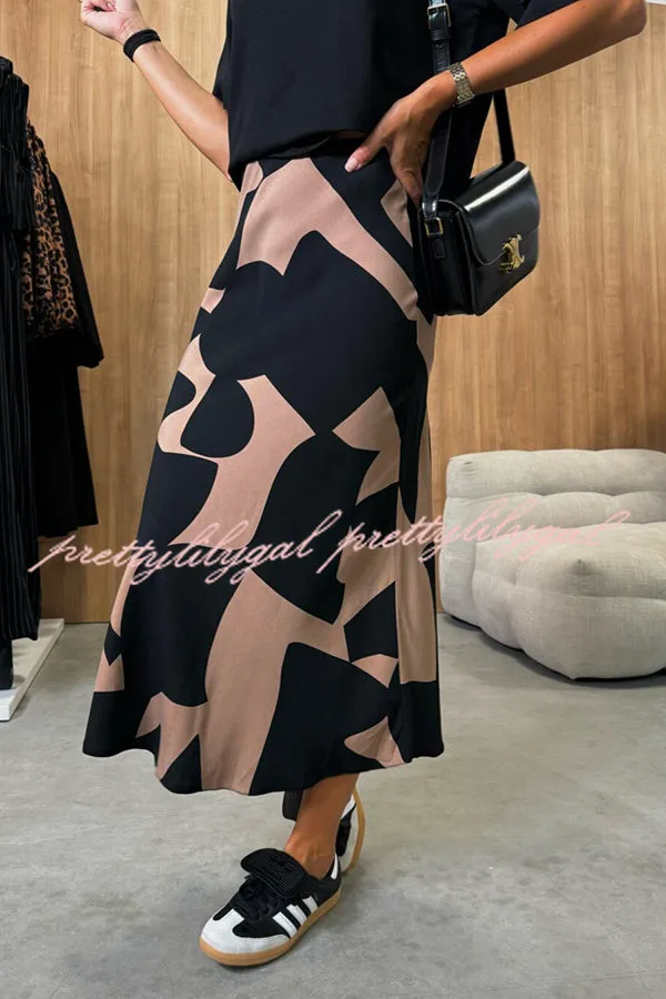 Breezy Composure Unique Print High Rise Elastic Waist Midi Skirt