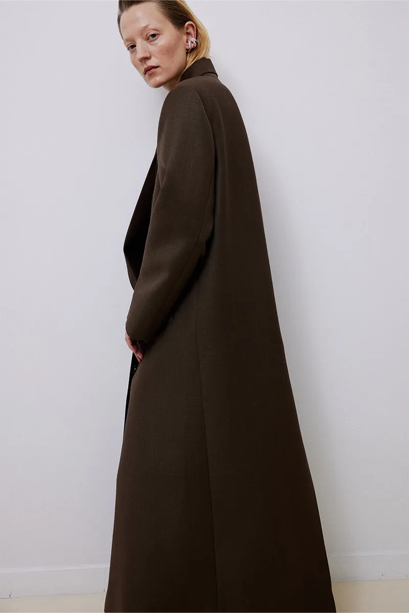 BROWN OVERSIZED DOUBLE BREASTED WOOL COAT