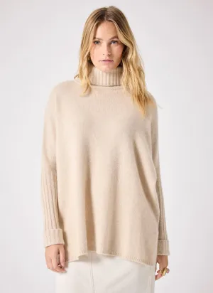 Cashmere Turtleneck Poncho with Ribbed Sleeves