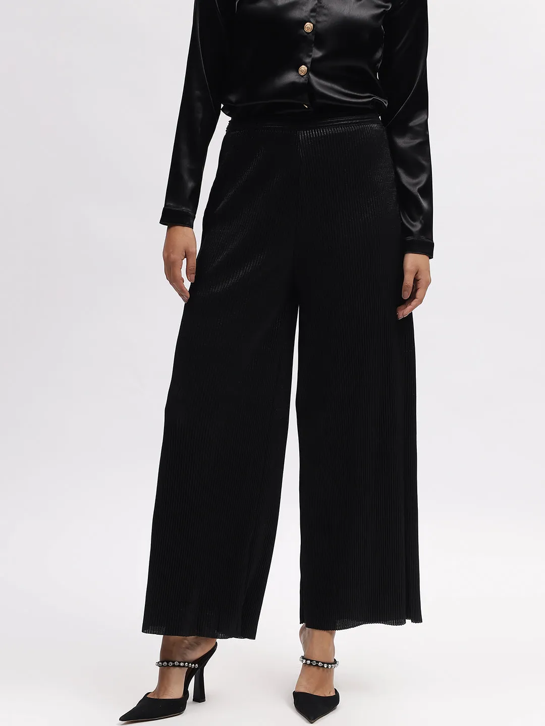 Centre Stage Women Black Solid Regular Fit Trouser