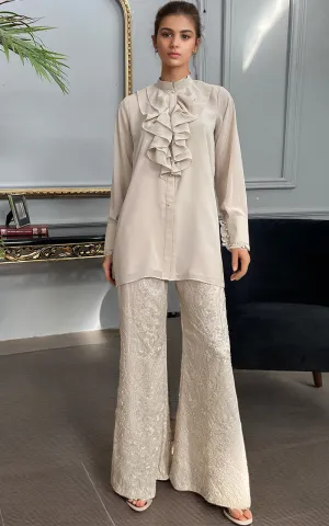 Chiffon Shirt With Embroidered Trouser