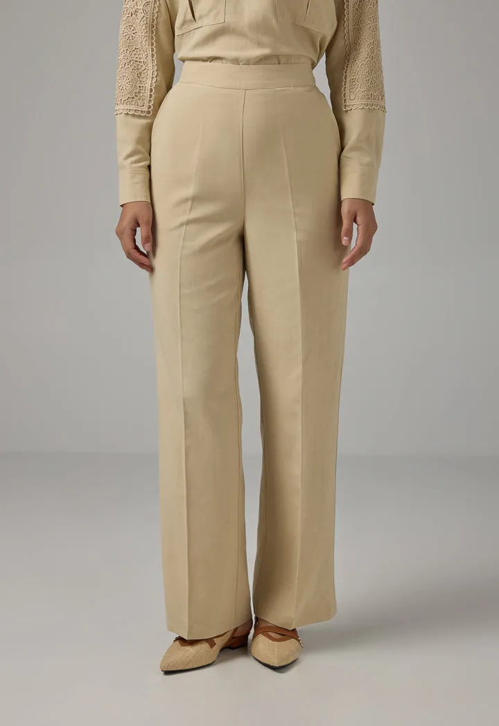 Choice Basic Straight Wide Leg Trousers Beige