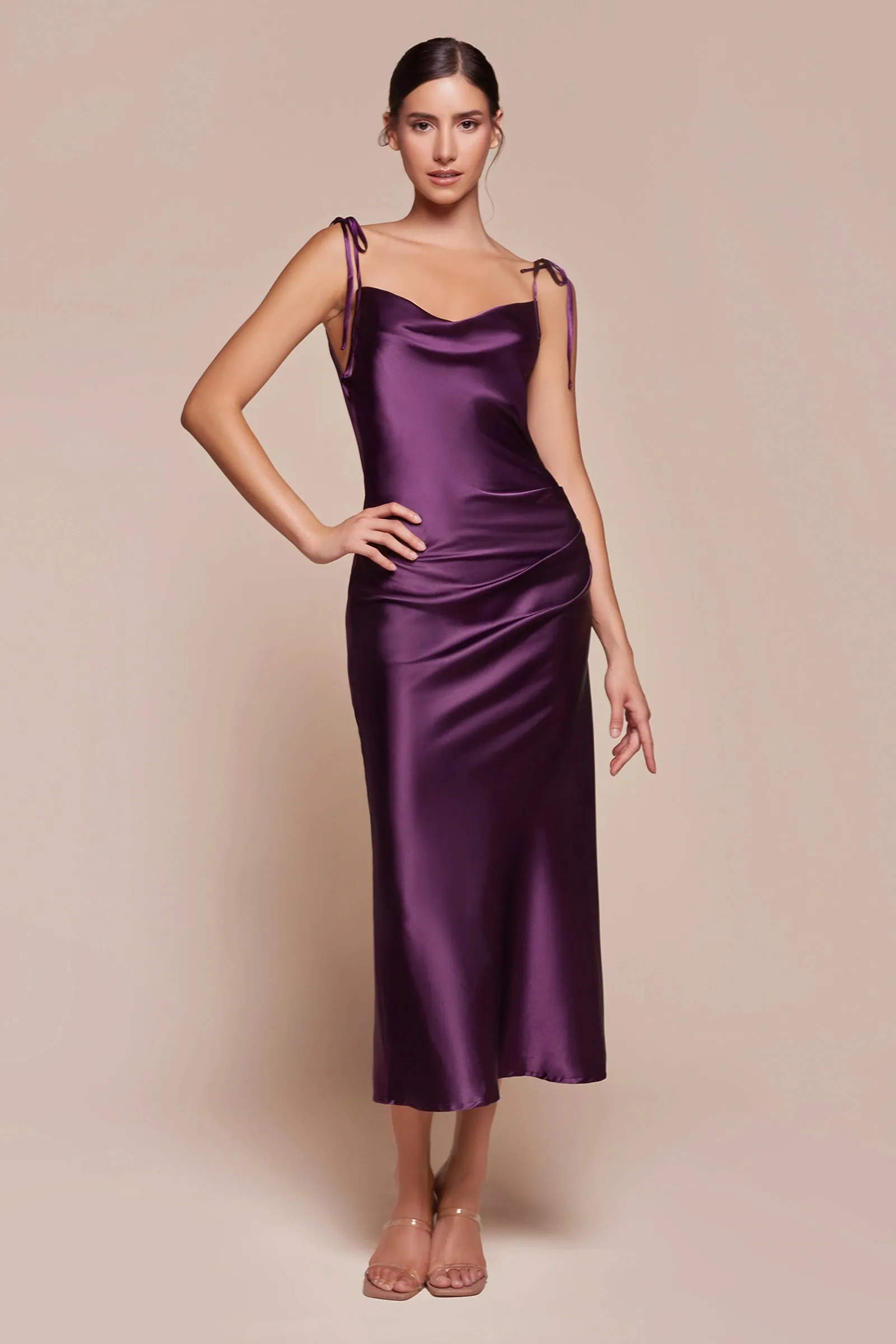 CINDERELLA DIVINE BD103 Slim Fit Satin Tea-Length Dress