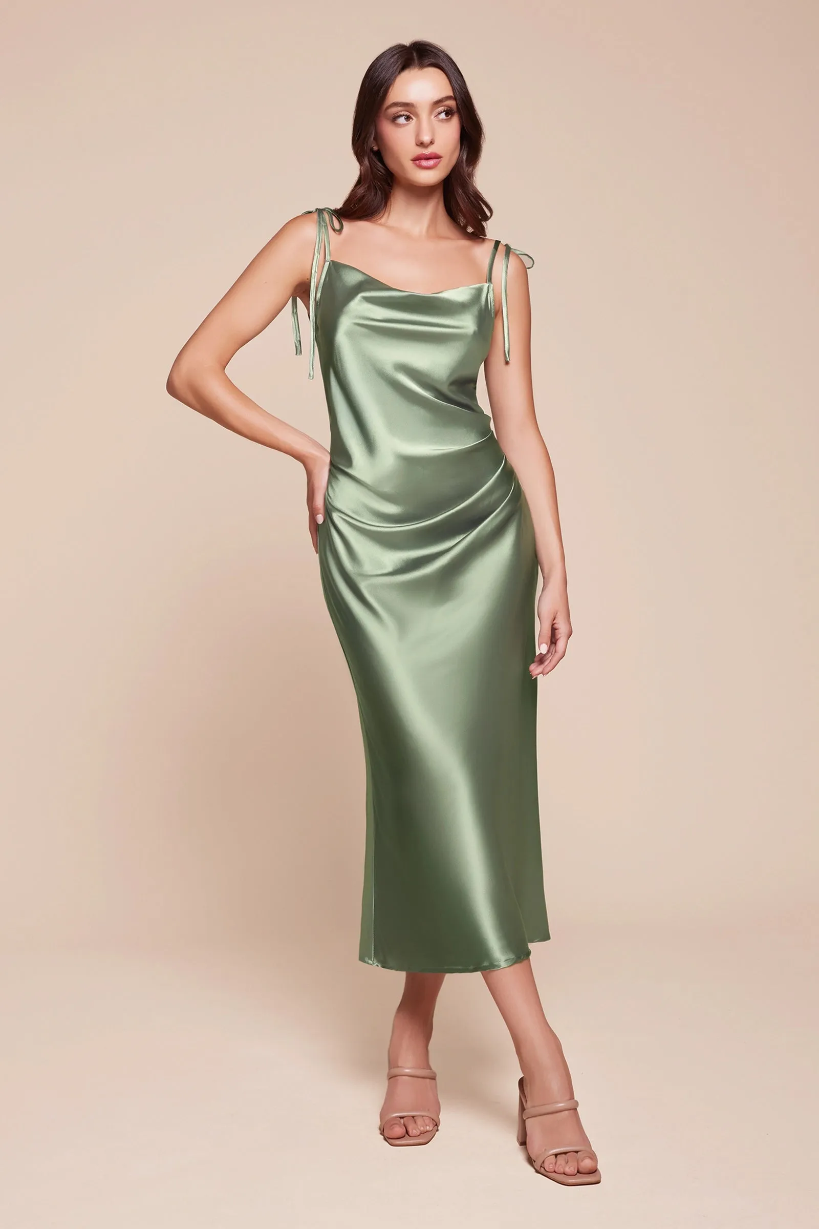 CINDERELLA DIVINE BD103 Slim Fit Satin Tea-Length Dress