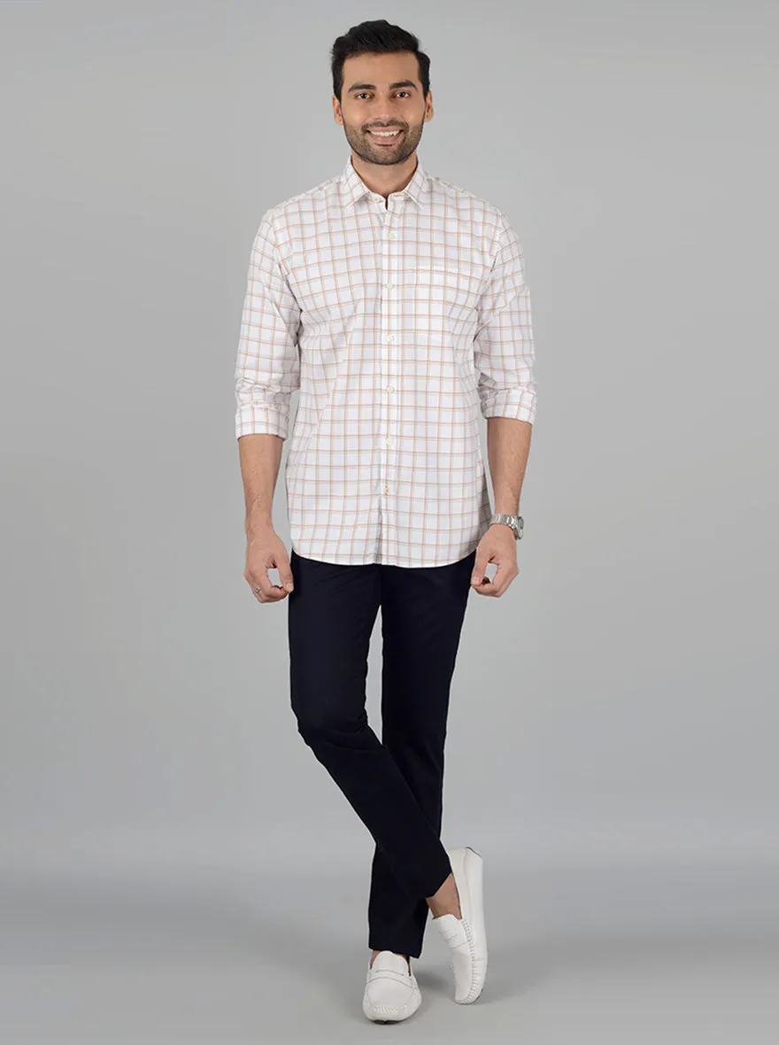 Cream Checked Slim Fit Casual Shirt | Greenfibre