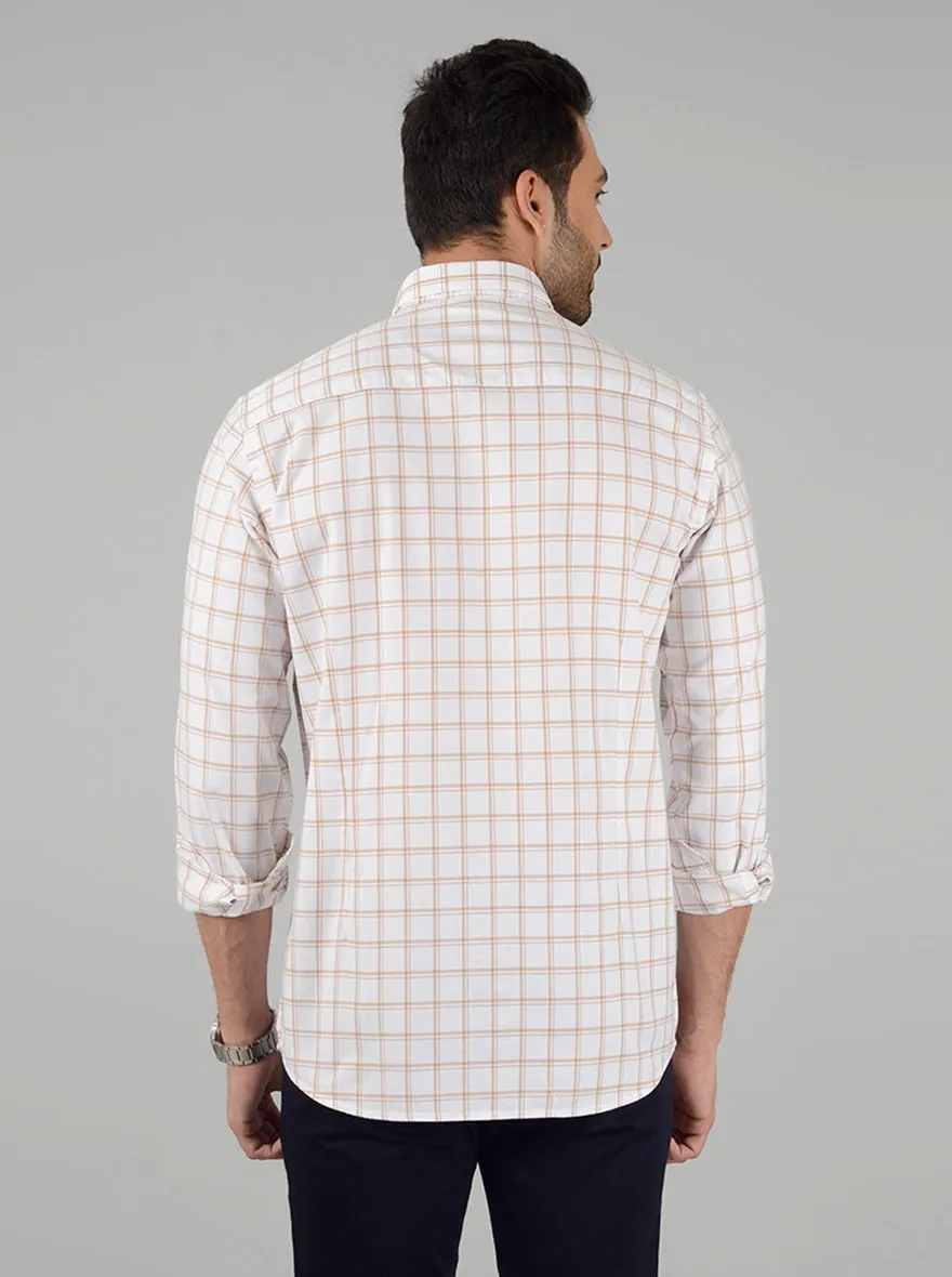 Cream Checked Slim Fit Casual Shirt | Greenfibre