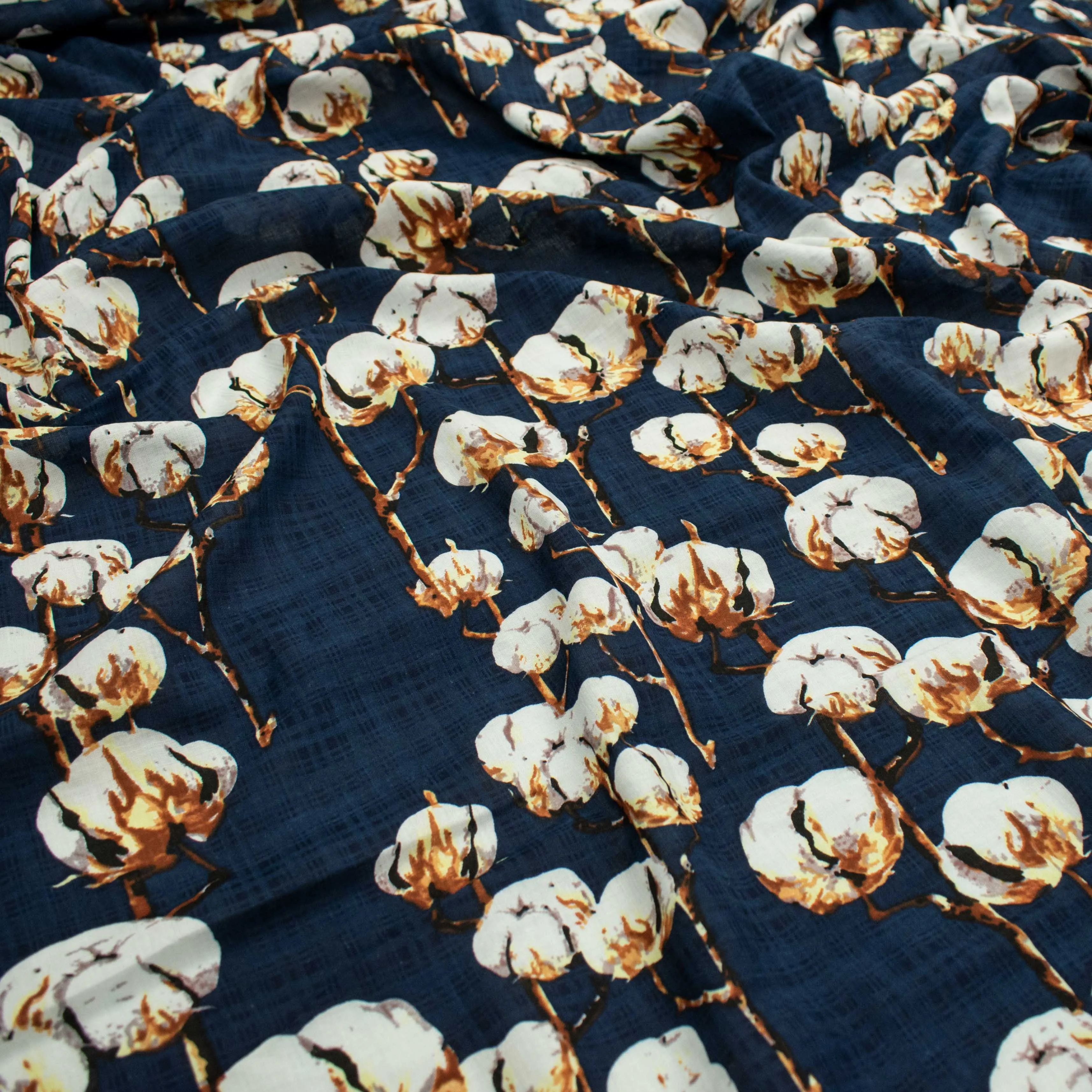 Crinkle Cotton Prints Design-5 Cotton Flower on Navy