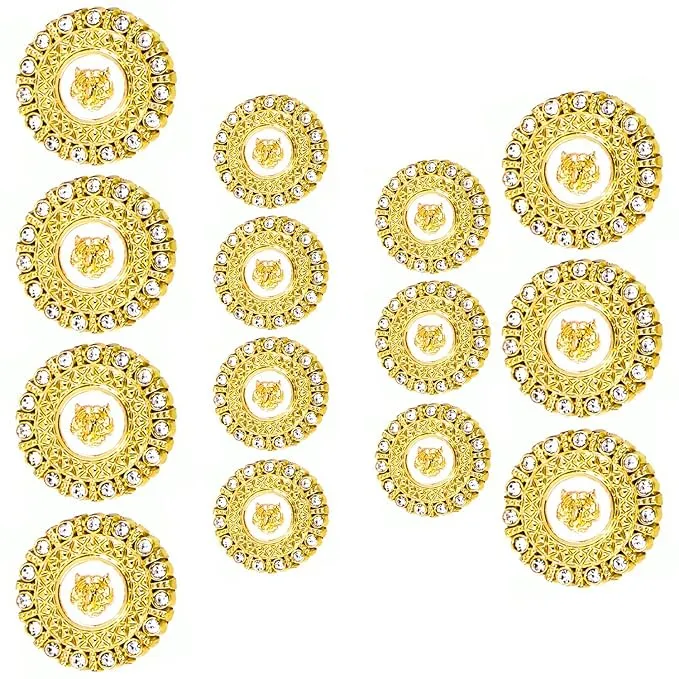 Diamond-Encrusted Lion Metal Buttons