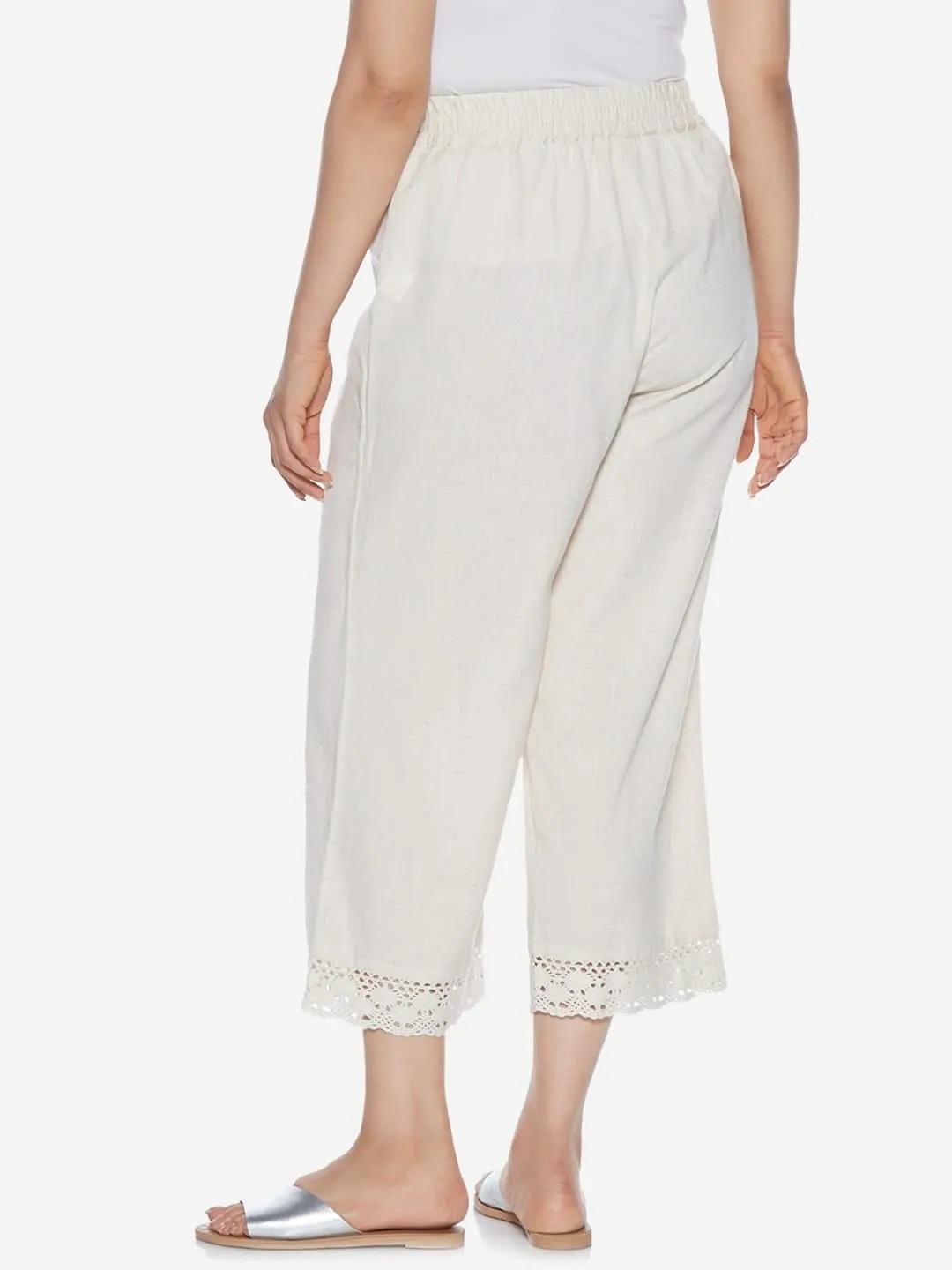 Diza Curve Off-White Crochet Detailed Palazzos