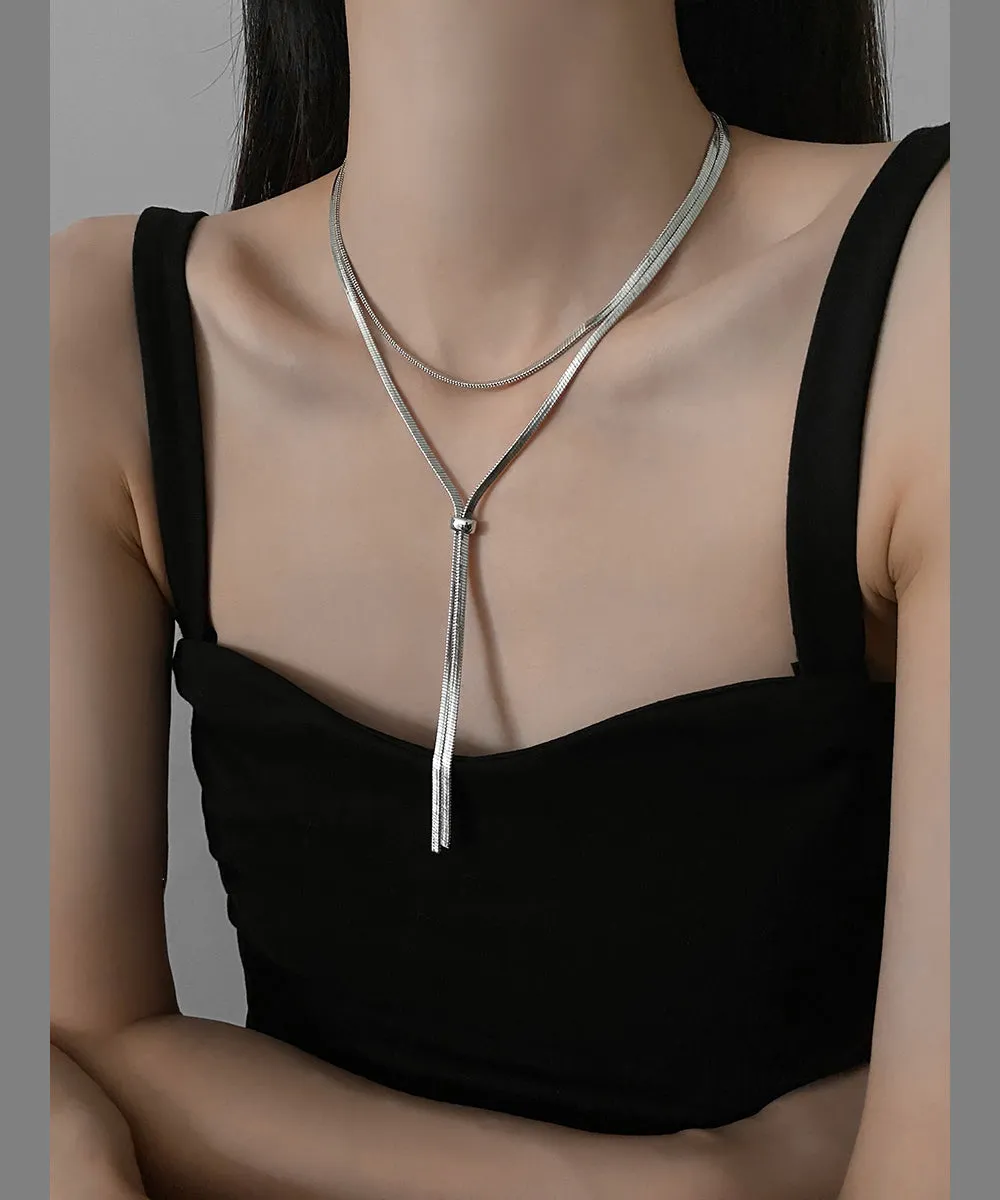 Fine Silk Sterling Silver Pullable Long Necklace QQ073