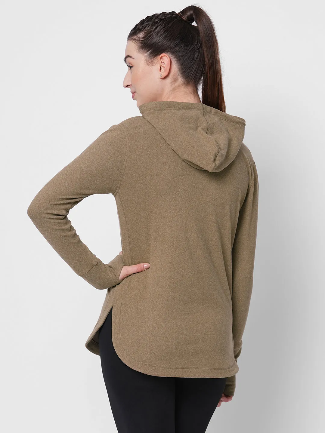 Fitkin women brown warm longsleeve hooded top