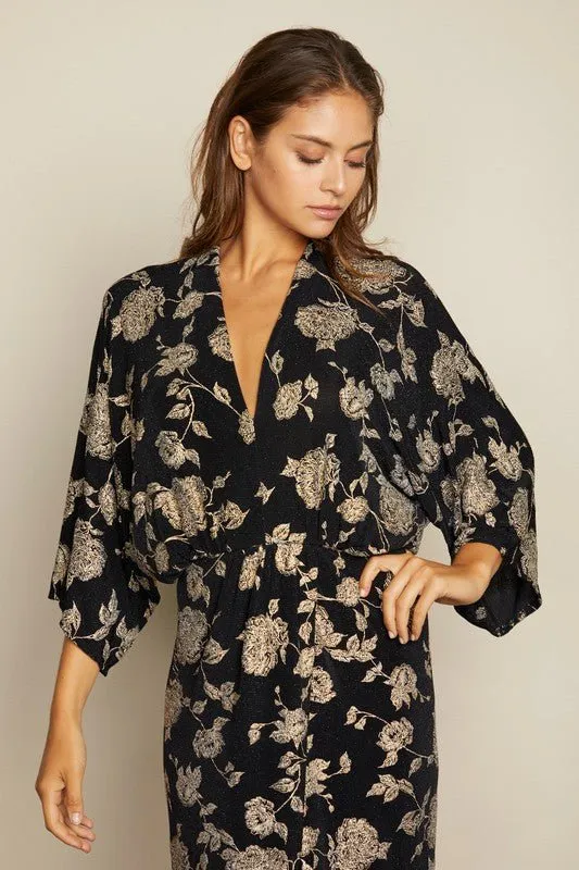 Floral Plunging Midi Dress