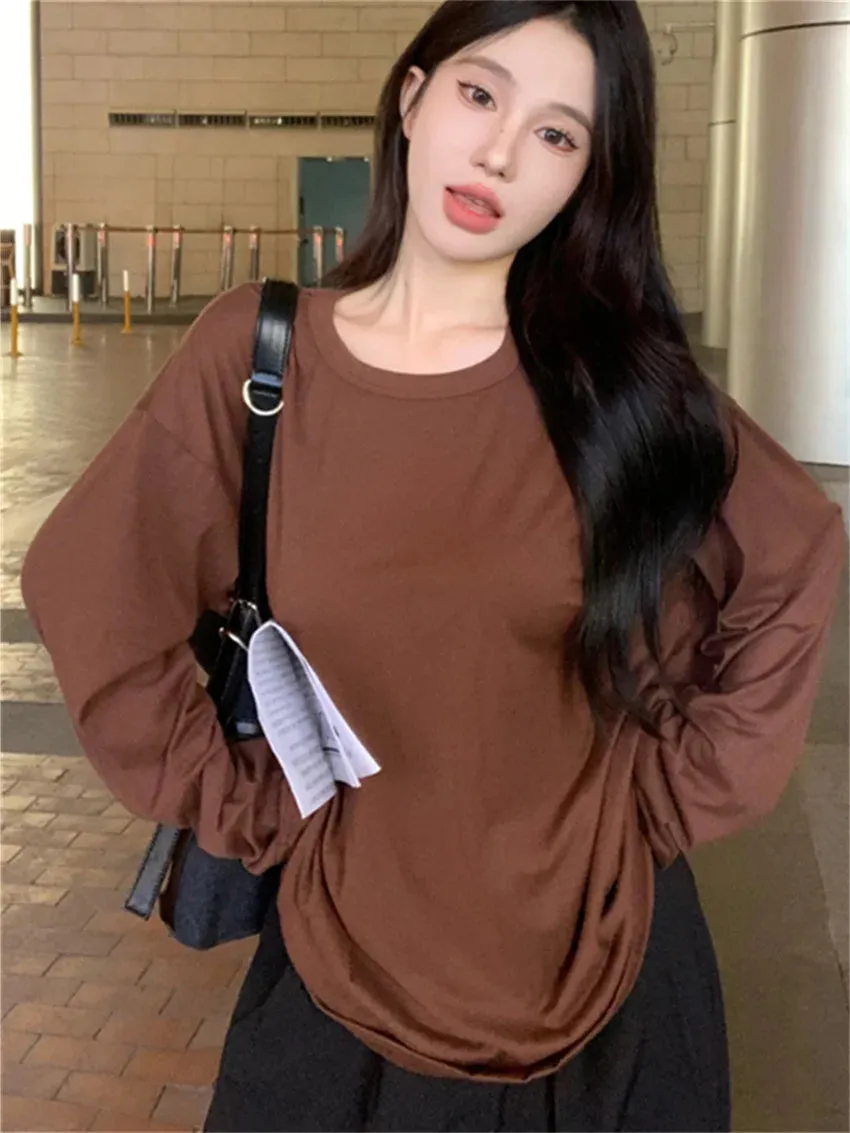 Girlary S-M Oversize T-Shirts Women Chic Loose Sunscreen Autumn Daily Full Sleeve New OL Casual Minimalist High Street Tees