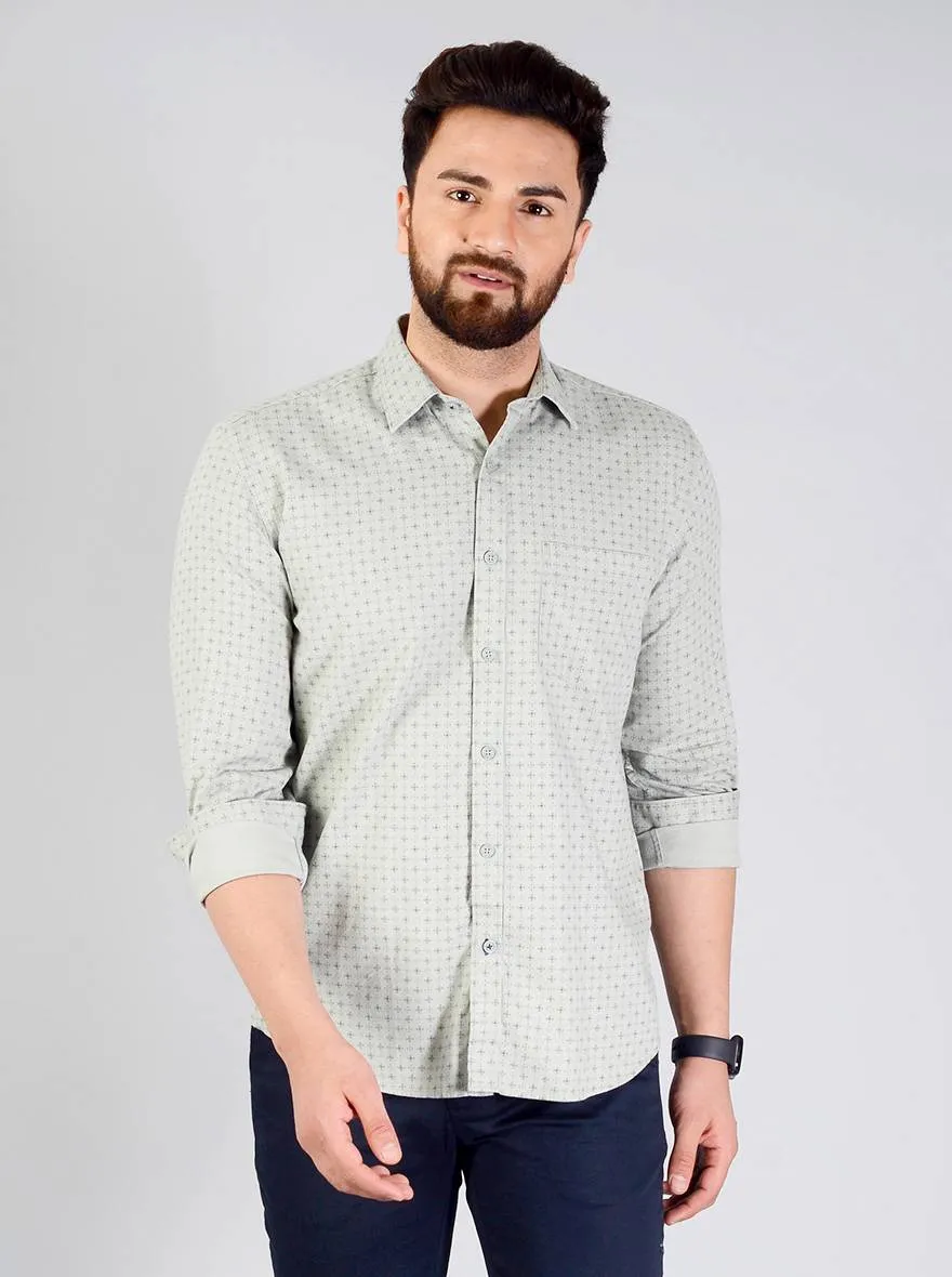 Green Printed Slim Fit Casual Shirt | JadeBlue