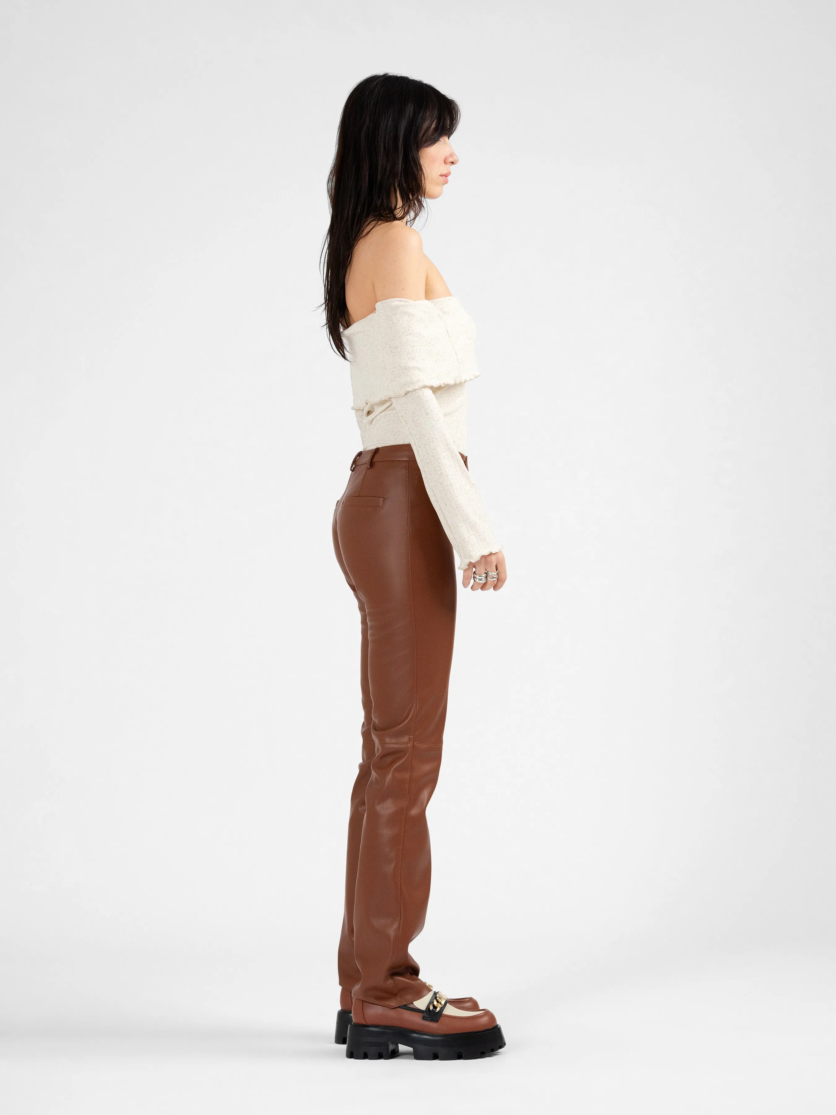 HATTIE brown vegan leather cigarette trousers