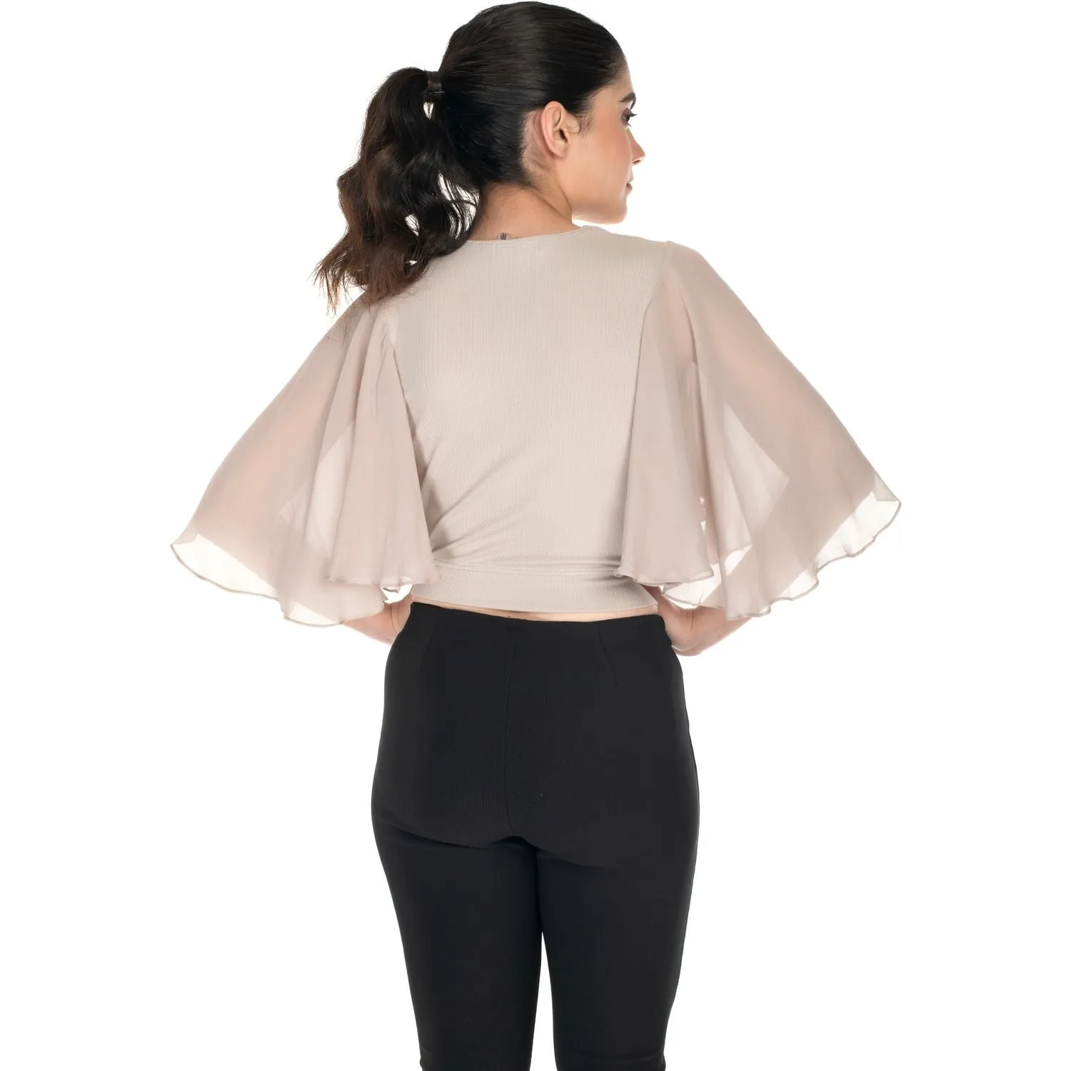 Hosiery Deep Neck Blouses - Butterfly Sleeves - Regular Size