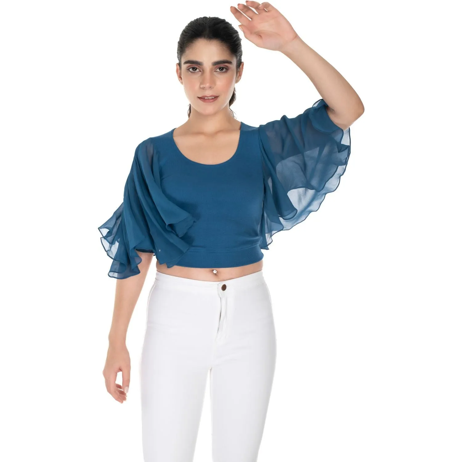 Hosiery Deep Neck Blouses - Butterfly Sleeves - Regular Size