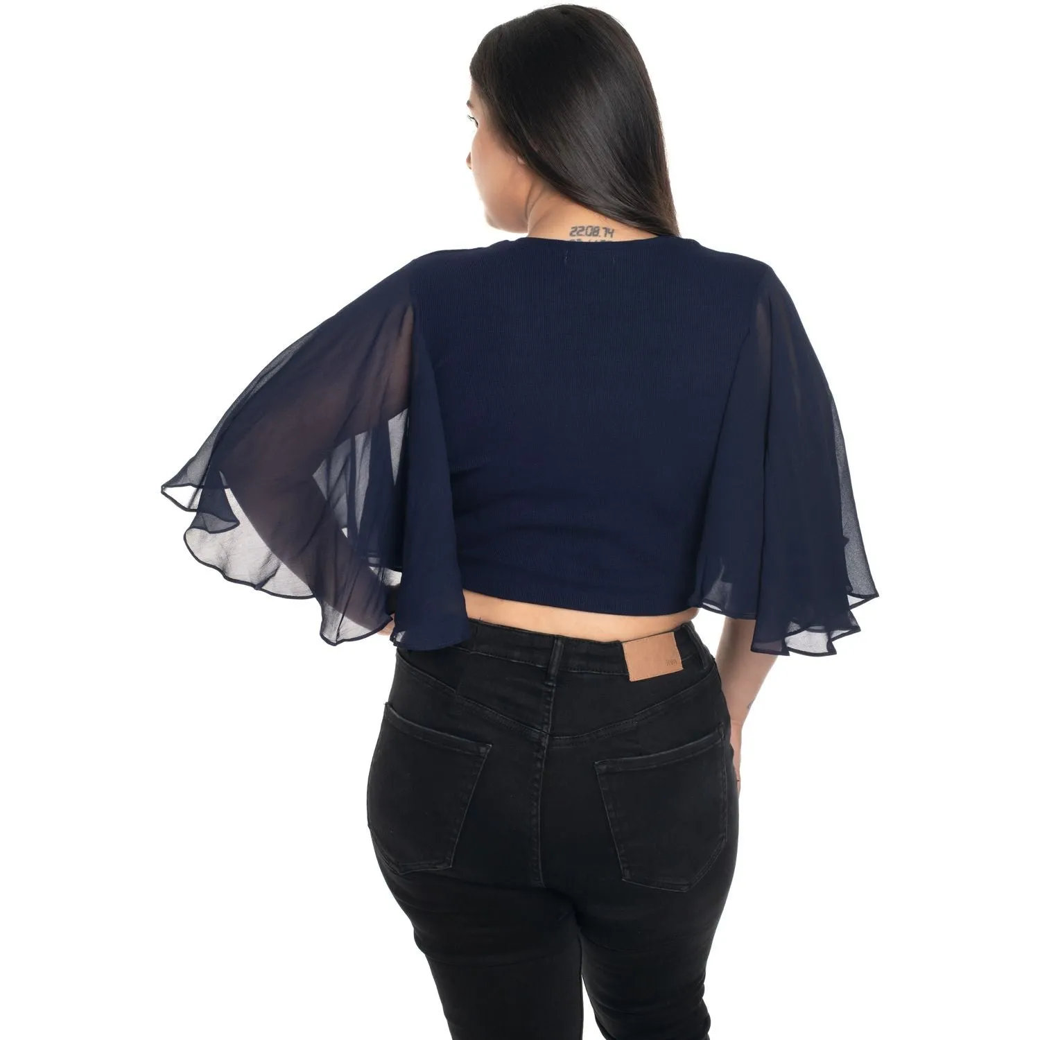 Hosiery Deep Neck Blouses - Butterfly Sleeves - Regular Size