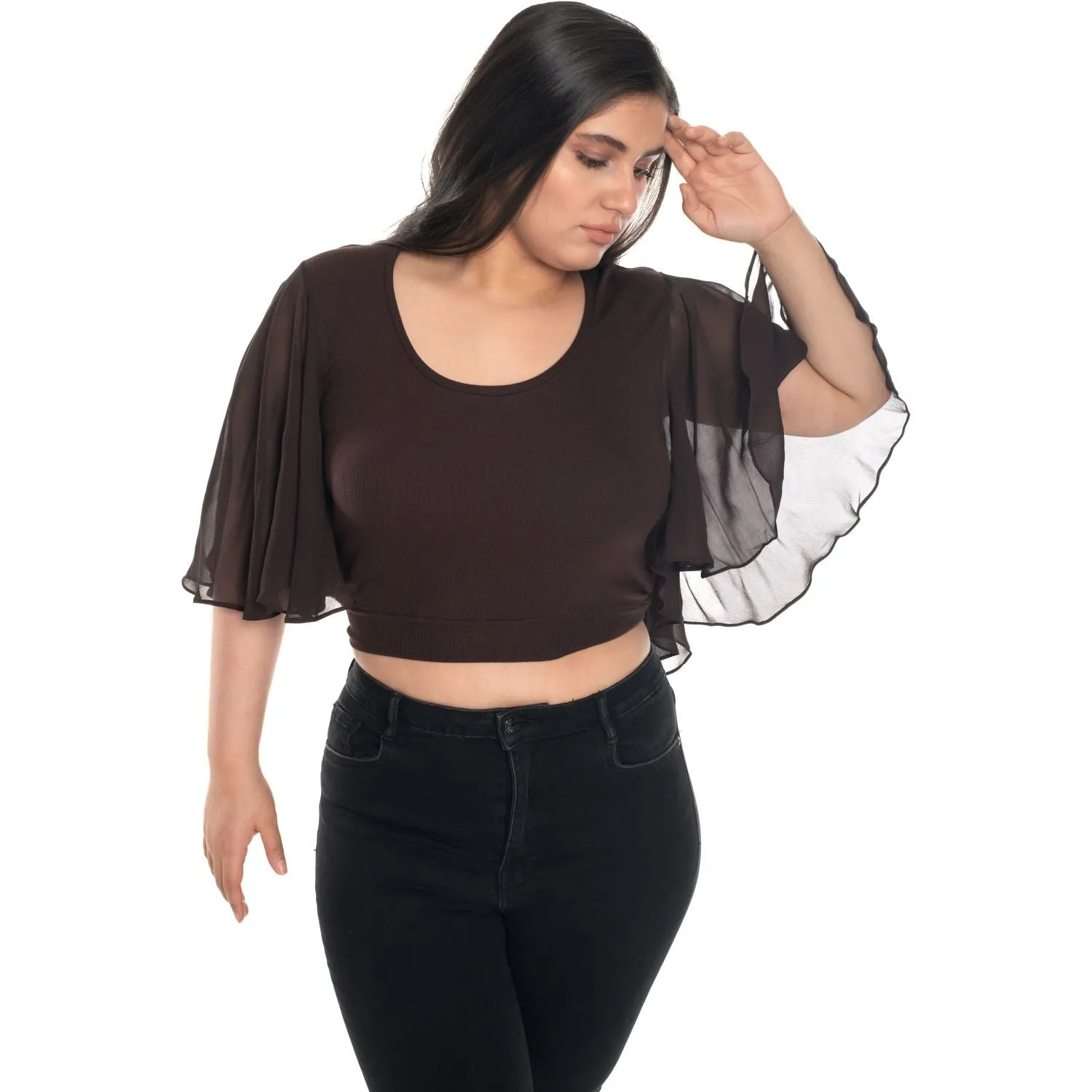 Hosiery Deep Neck Blouses - Butterfly Sleeves - Regular Size