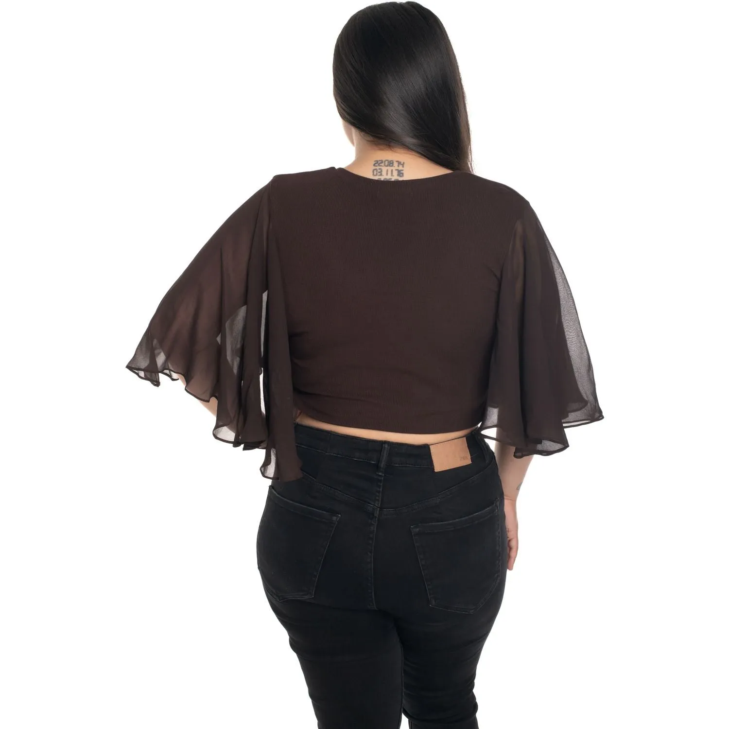 Hosiery Deep Neck Blouses - Butterfly Sleeves - Regular Size