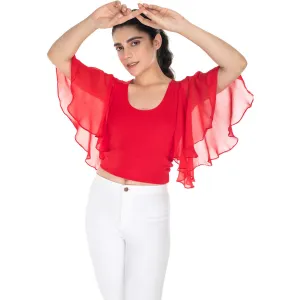 Hosiery Deep Neck Blouses - Butterfly Sleeves - Regular Size