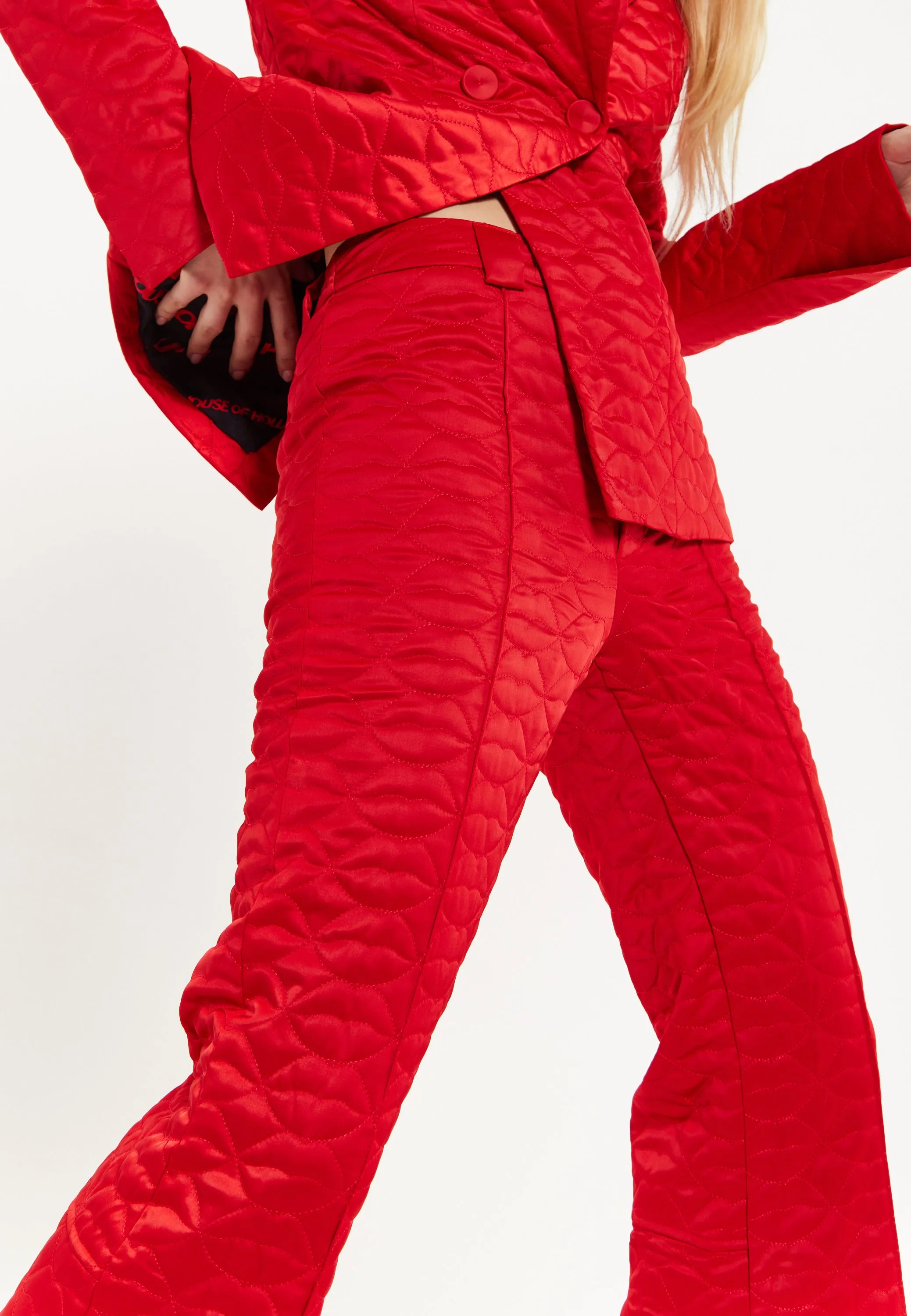 House Of Holland Lips Quilted Trousers In Red