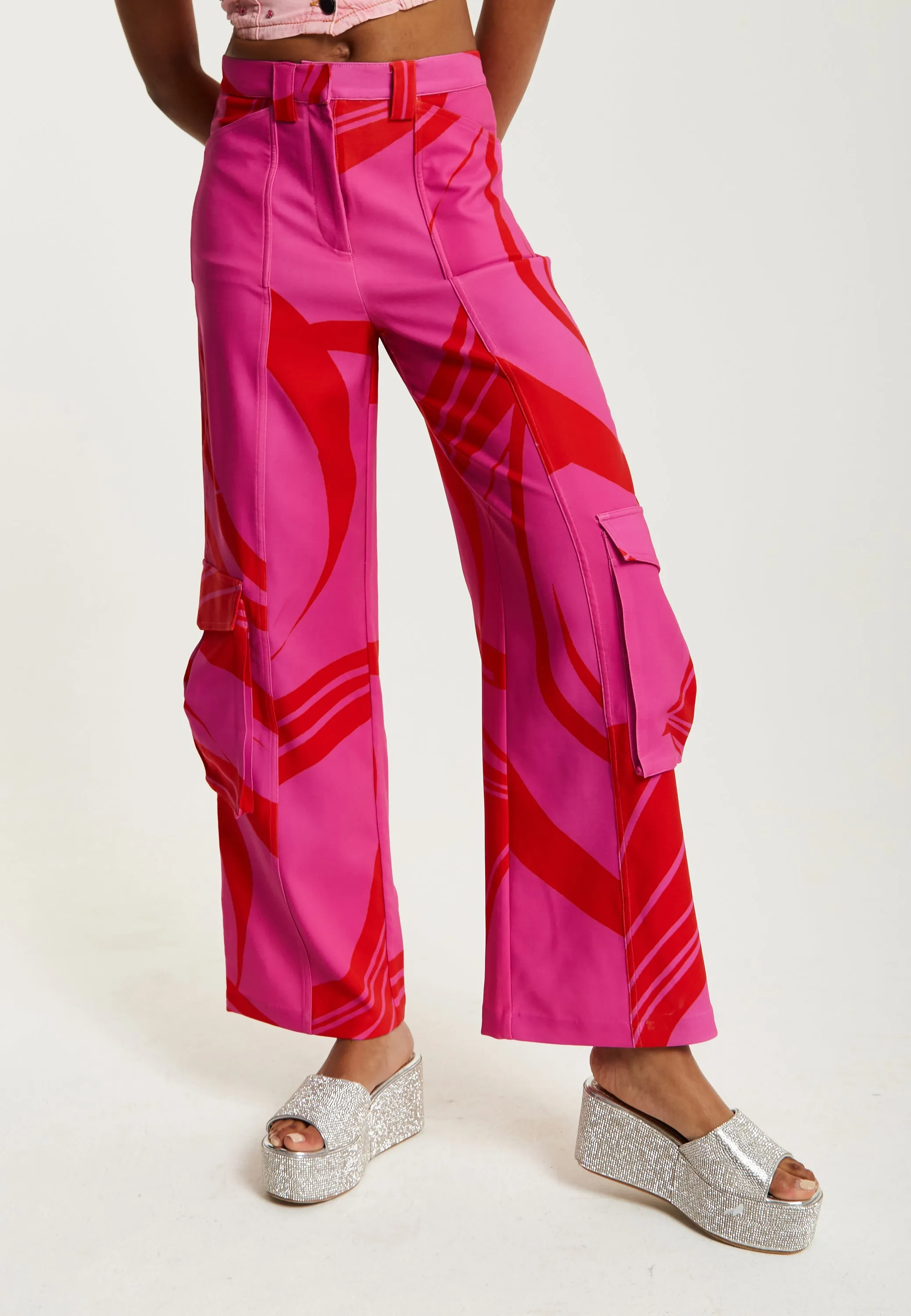 House of Holland Pink and Red Cargo Pants With Side Pockets