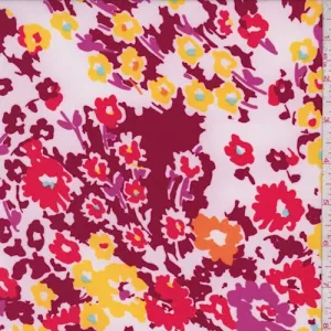 ITY White/Burgundy/Yellow Floral Jersey Knit Fabric