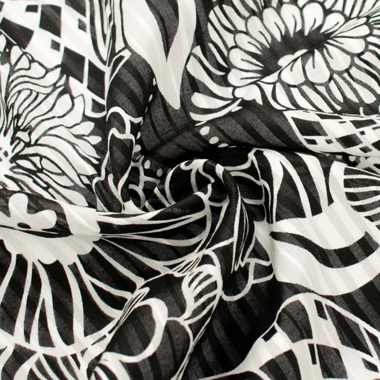 Japanese Cotton Prints Black & White Florals Design-13