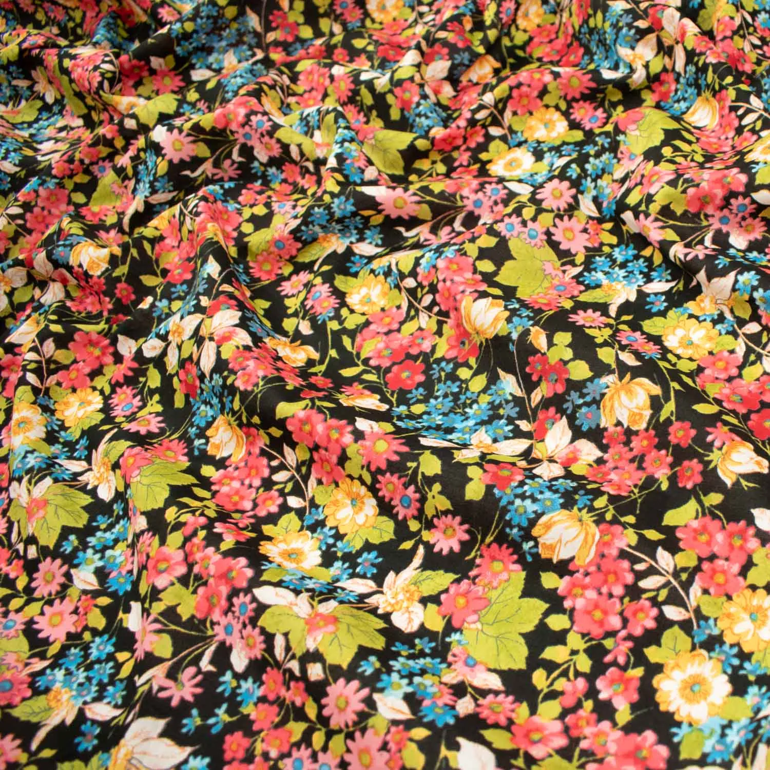 Japanese Pure Cotton Lawn Prints Design-186 Multicolour Floral Bloom on Black