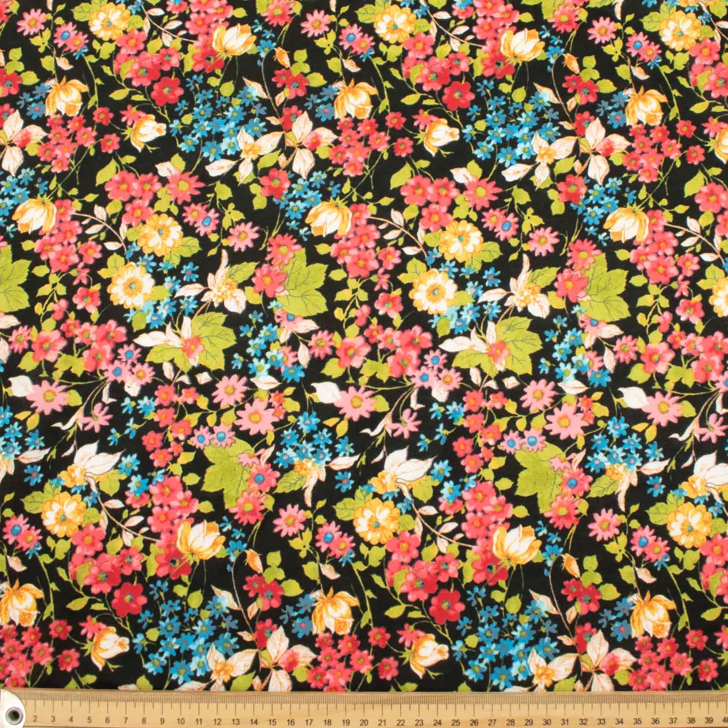 Japanese Pure Cotton Lawn Prints Design-186 Multicolour Floral Bloom on Black