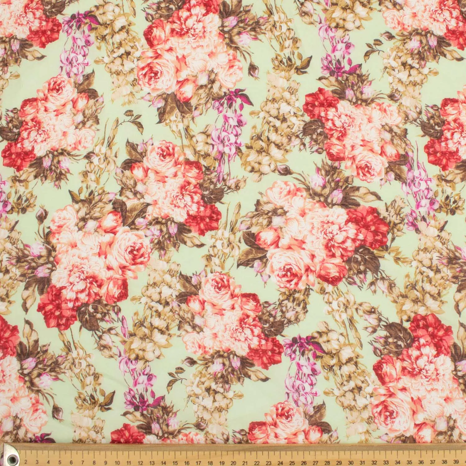 Japanese Pure Cotton Lawn Prints Design-222 Red Florals on Mint