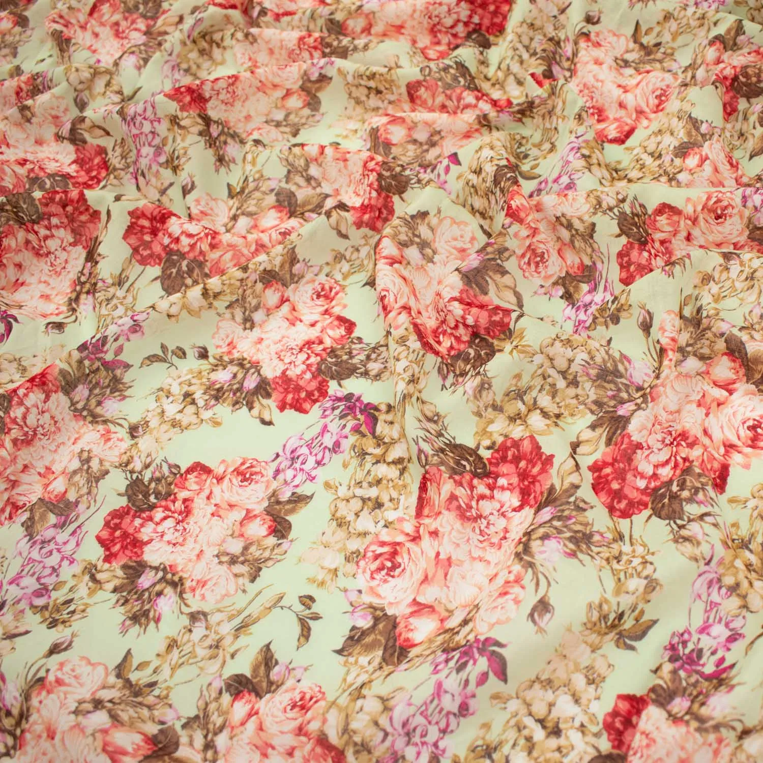 Japanese Pure Cotton Lawn Prints Design-222 Red Florals on Mint