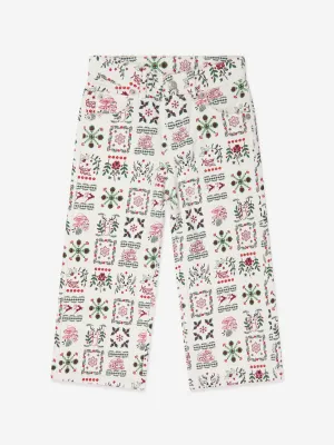 KENZO Girls  Seasonal Print Trousers in Ivory