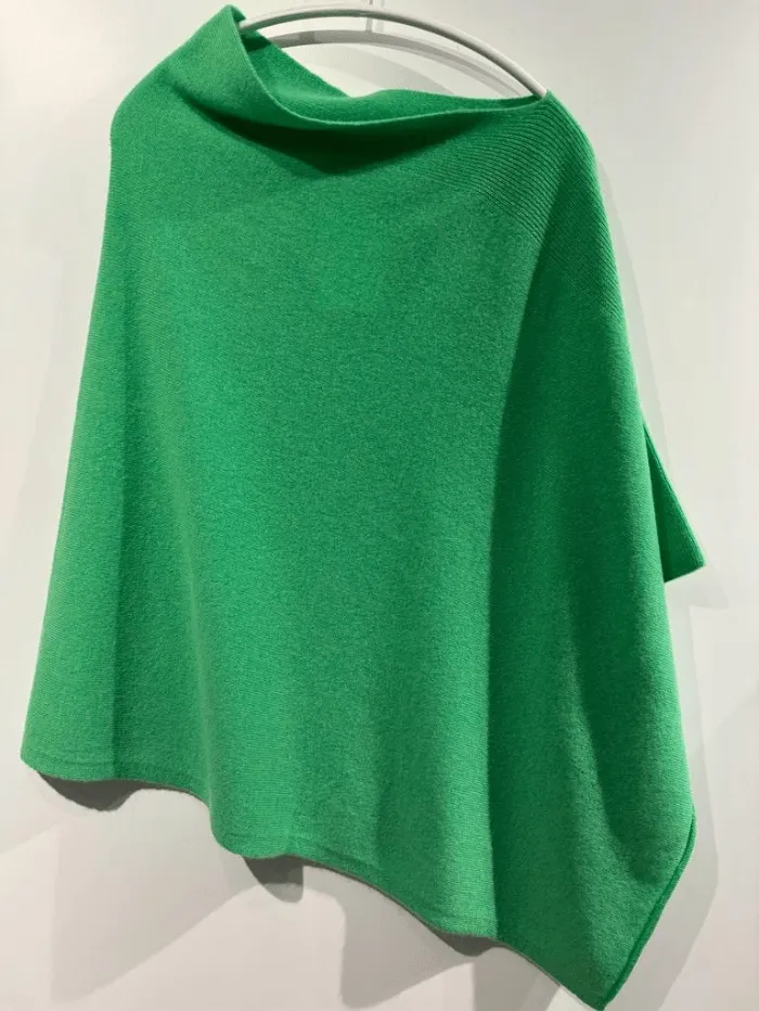 Kinross Cashmere Fresh Green Rib Detail Poncho LRAC3-240