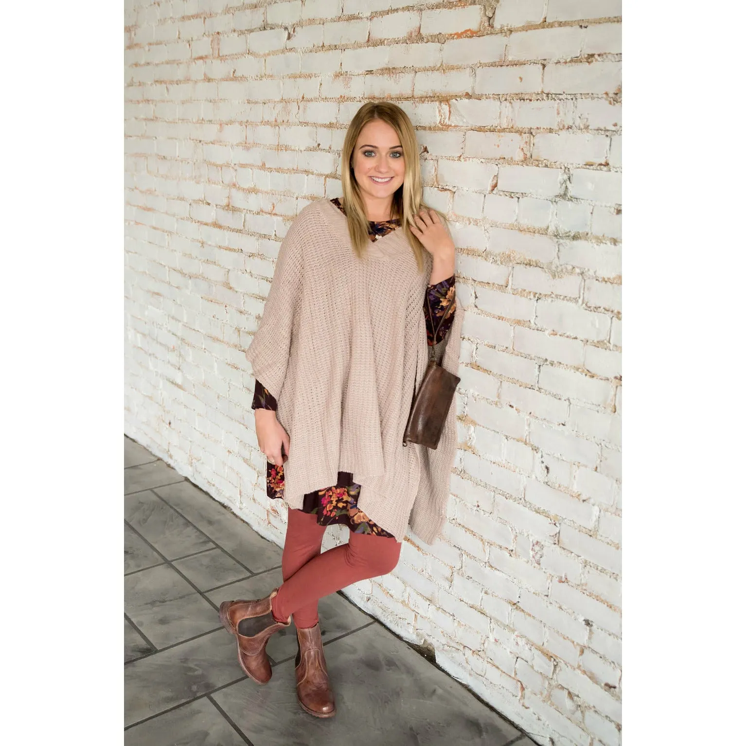 Knit V-Neck Pull Over Poncho