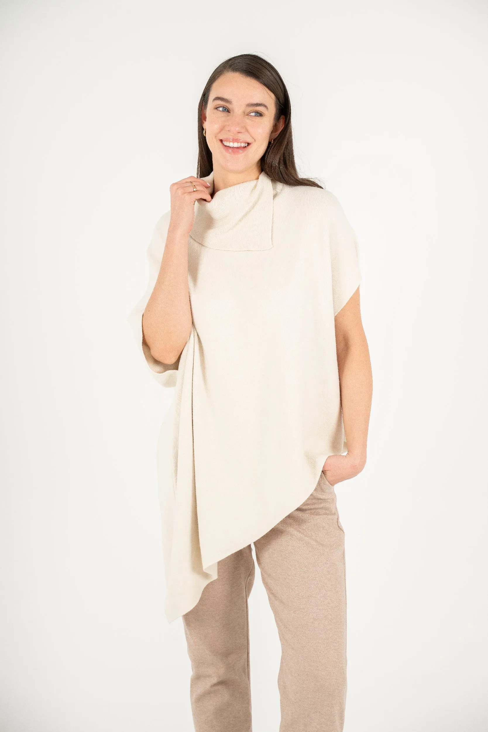 M Made in Italy – Oversized Double-Knit Open Turtle-Neck Poncho