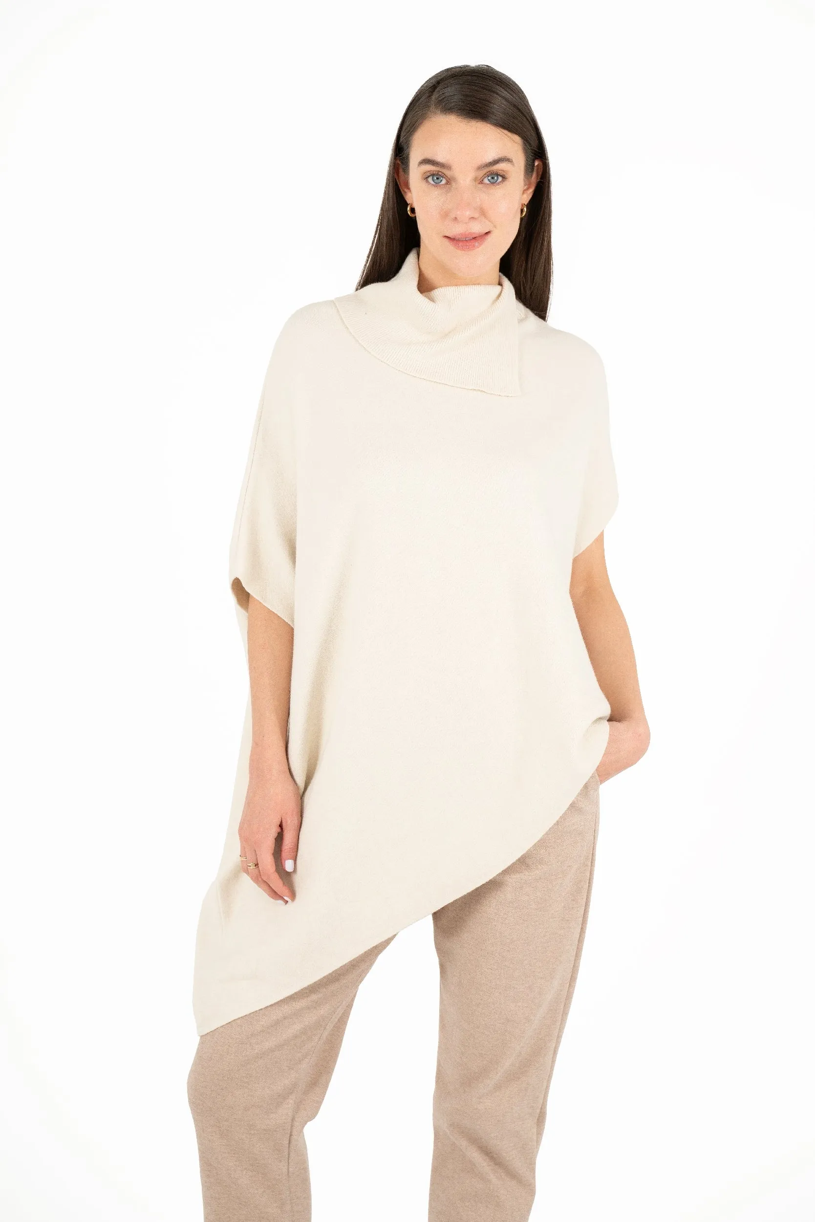 M Made in Italy – Oversized Double-Knit Open Turtle-Neck Poncho